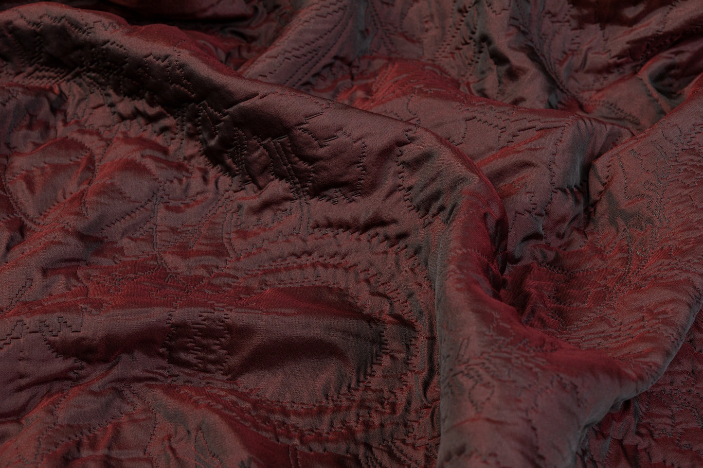 Abstract Quilted Polyester - Iridescent Black and Red