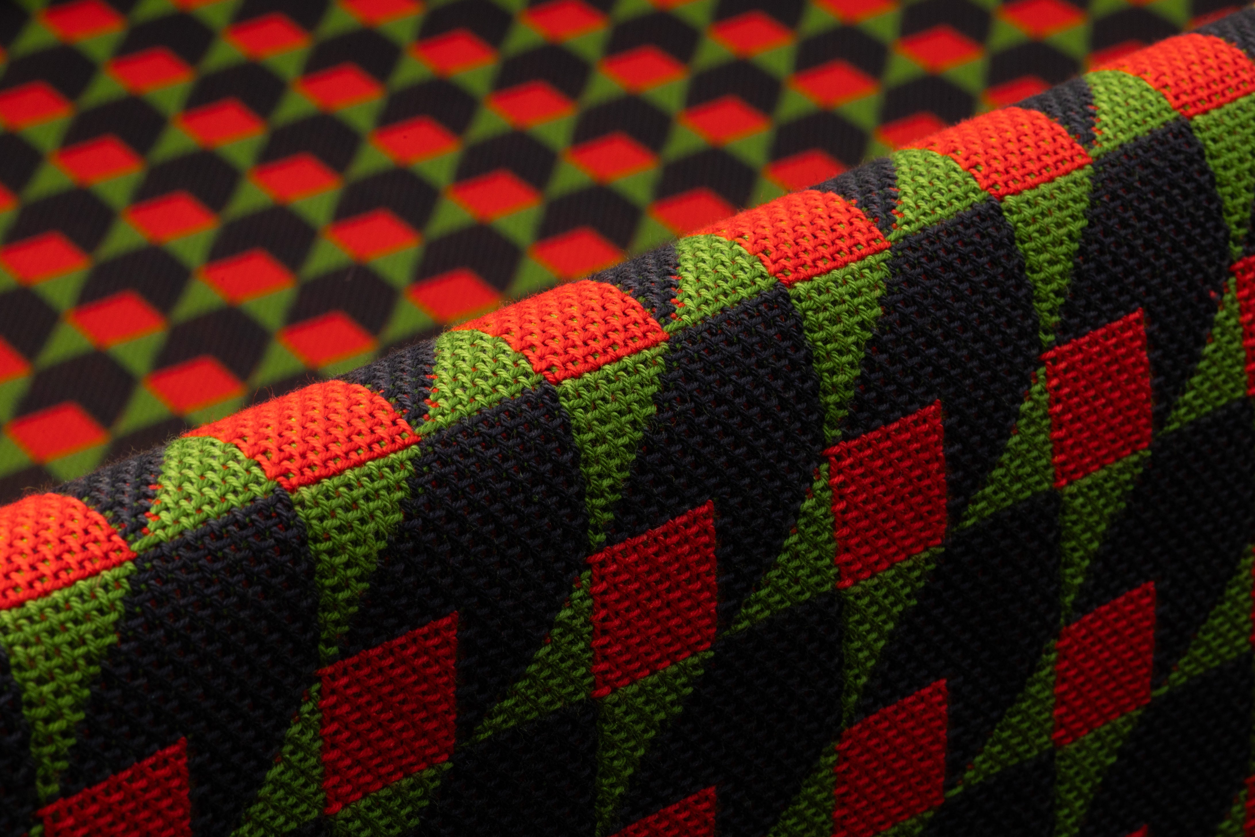 Geometric Italian Cotton Brocade - Red / Green / Navy