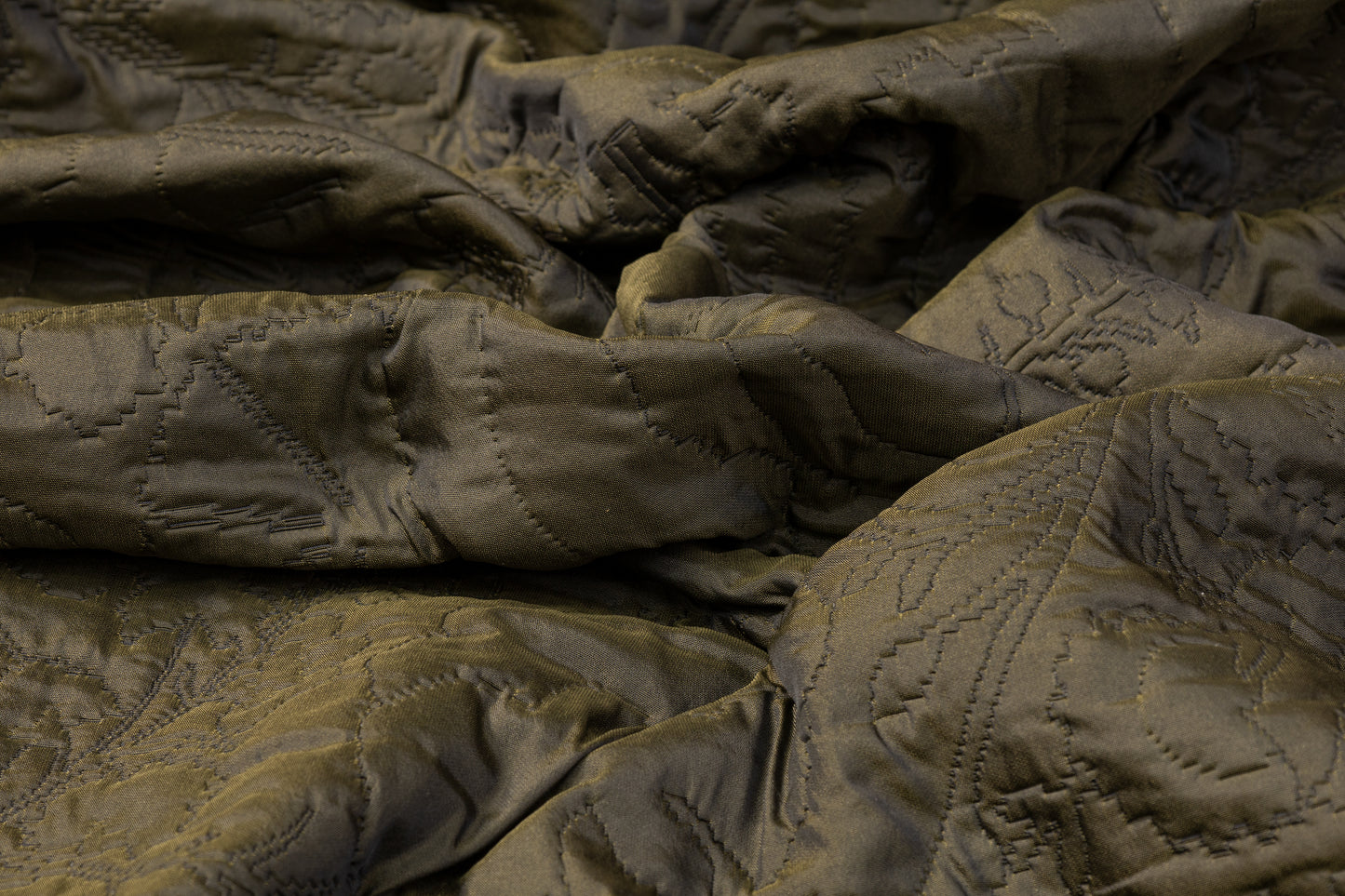 Abstract Quilted Polyester - Iridescent Olive and Black