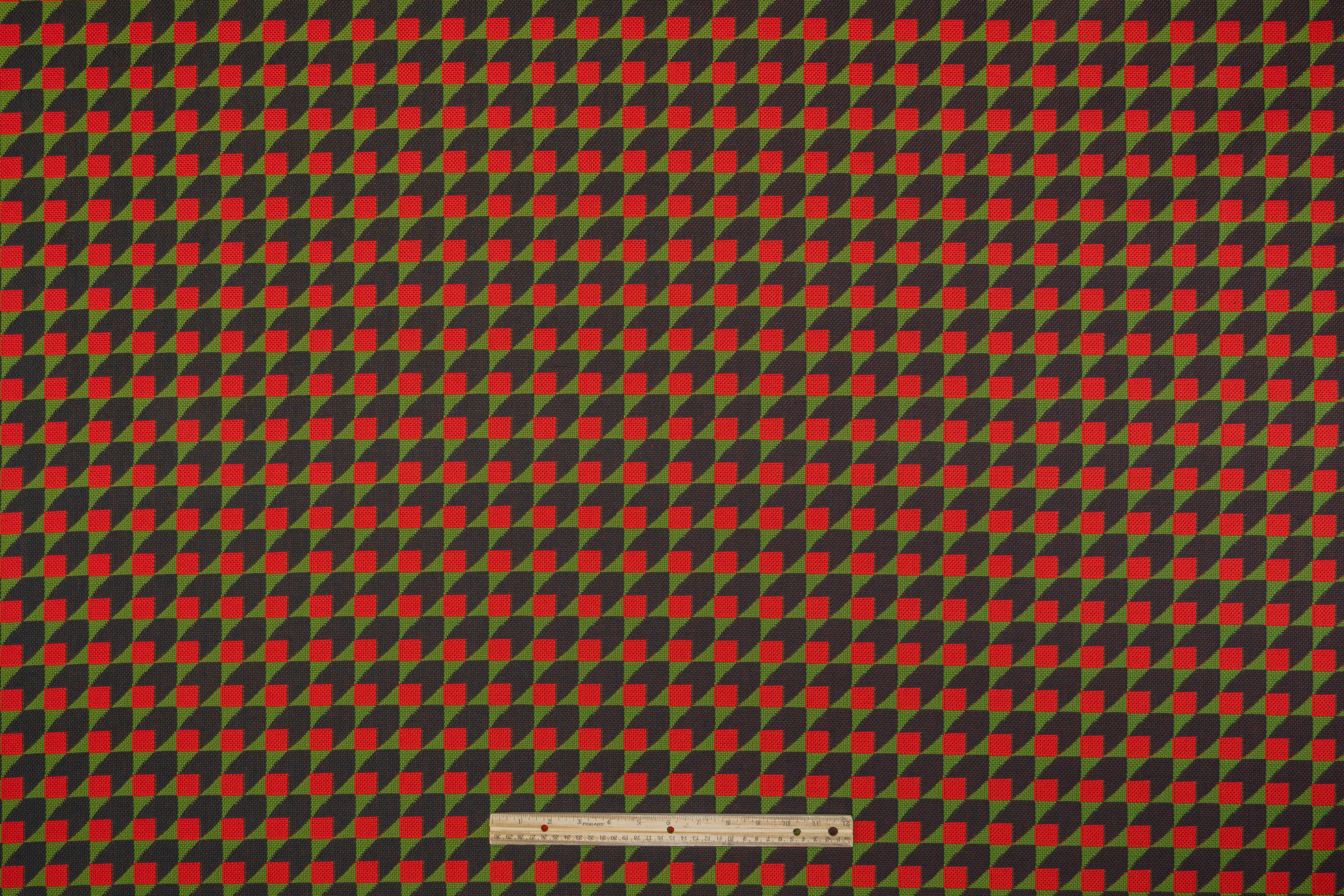 Geometric Italian Cotton Brocade - Red / Green / Navy