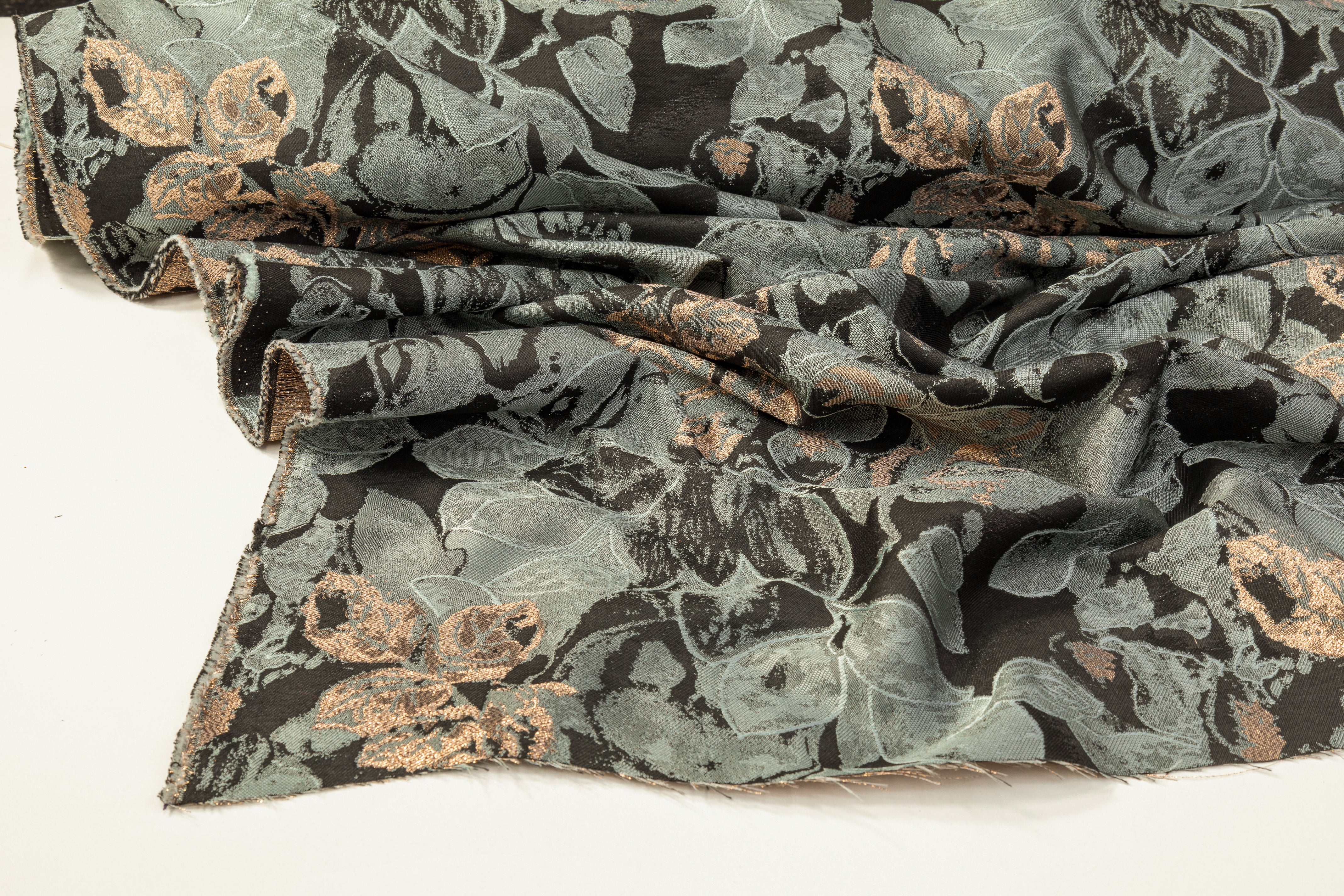 Floral Metallic Brocade - Sage / Rose Gold