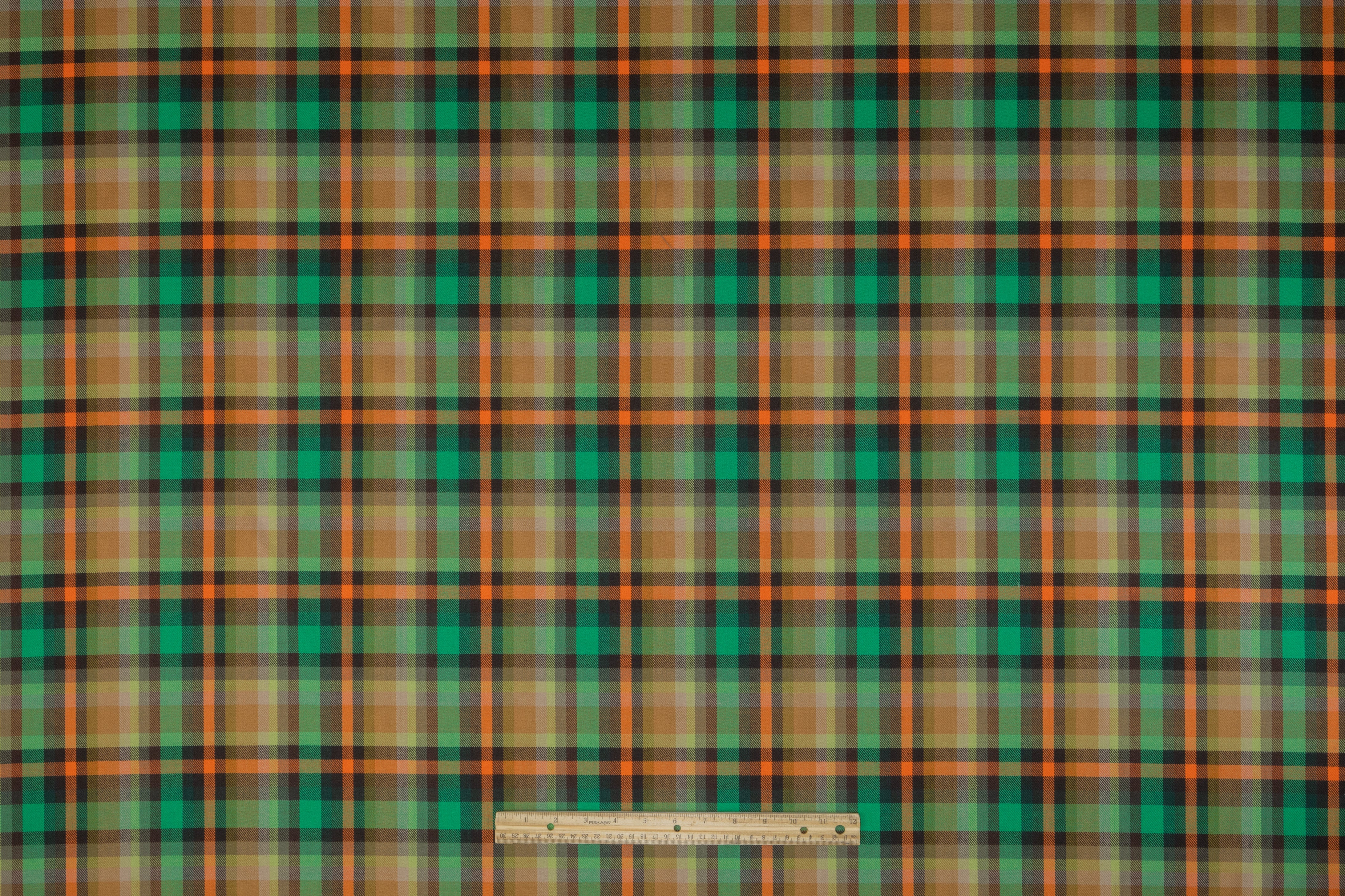 Plaid Italian Wool Suiting - Green / Orange / Brown