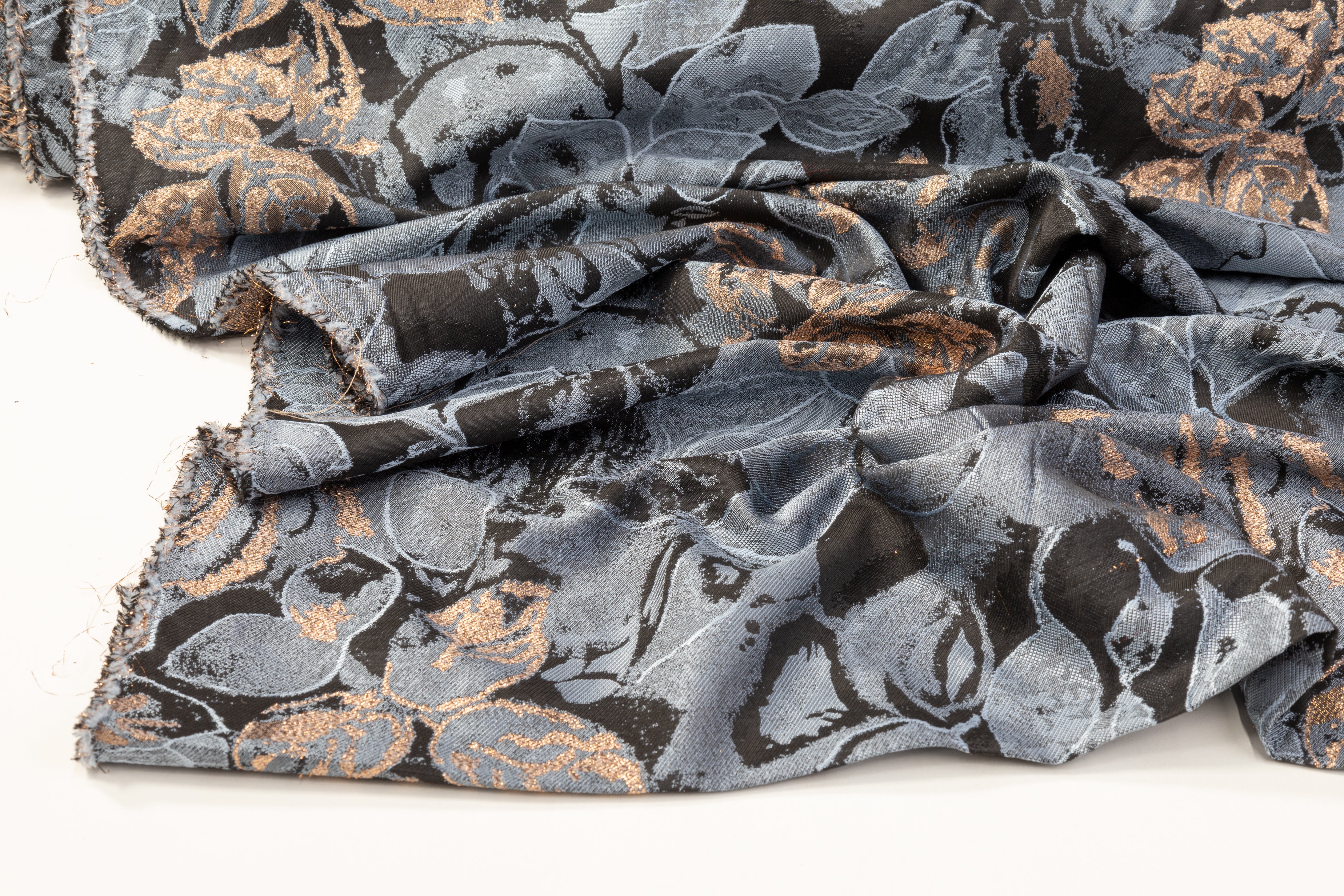 Floral Metallic Brocade - Rose Gold / Slate Blue