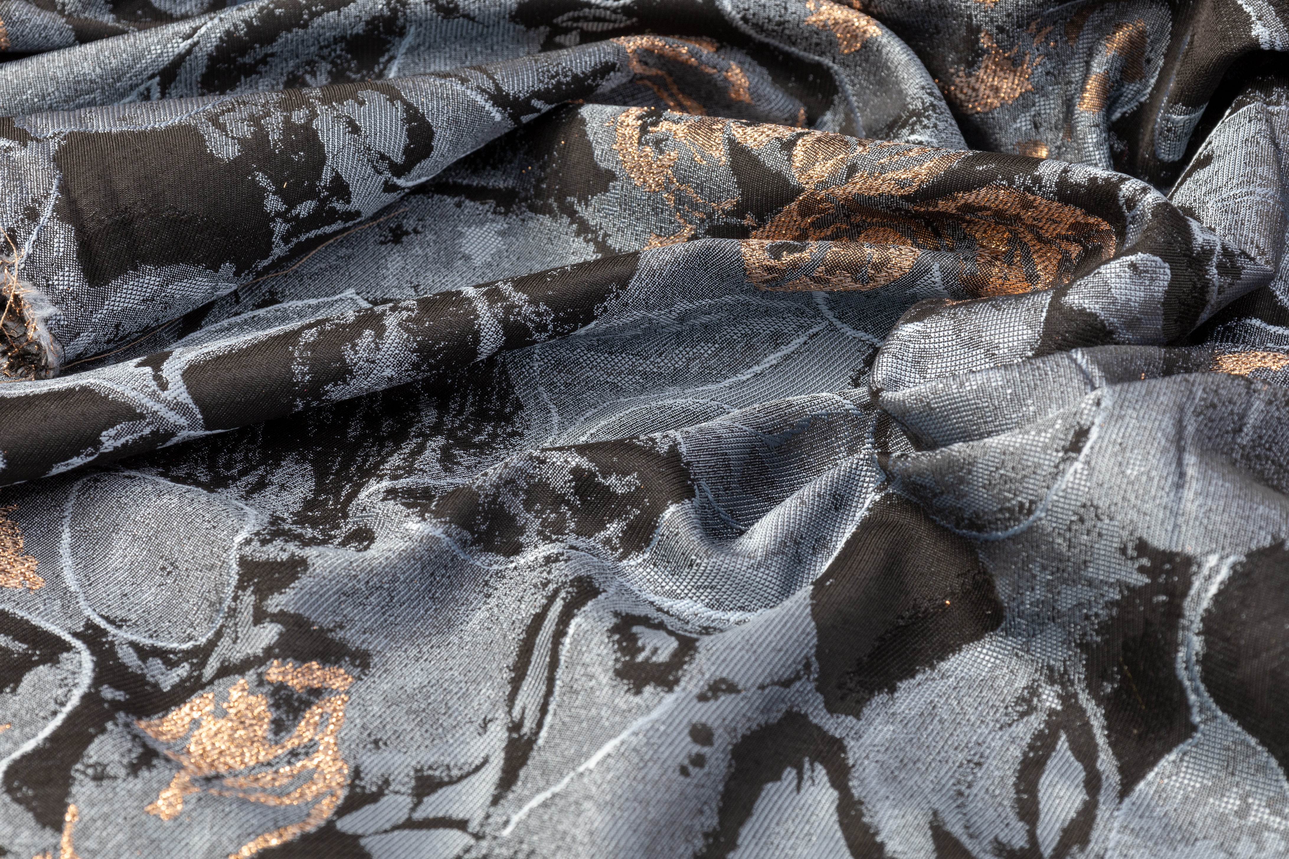 Floral Metallic Brocade - Rose Gold / Slate Blue