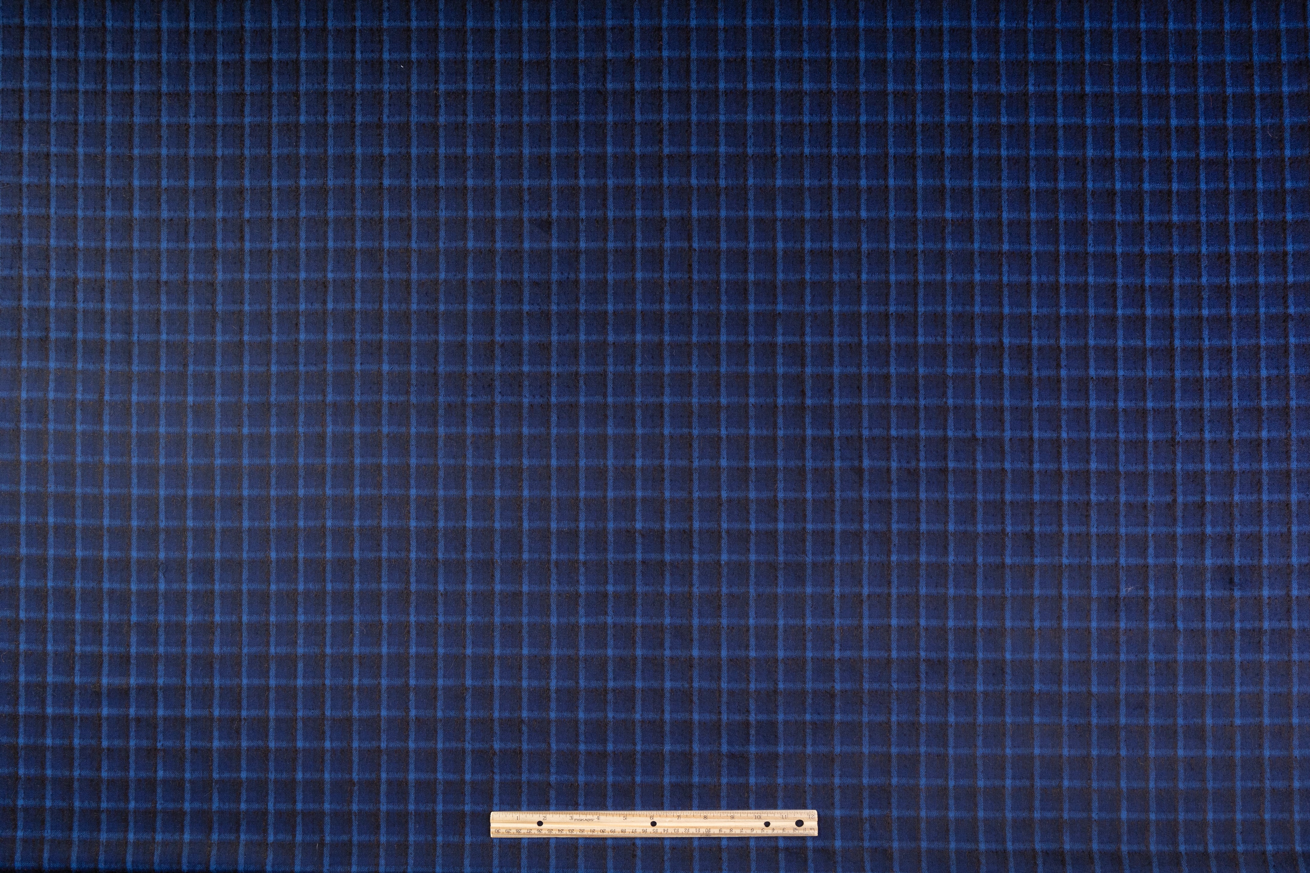 Ferla - Checked Italian Mohair Alpaca Wool Blend - Blue / Black