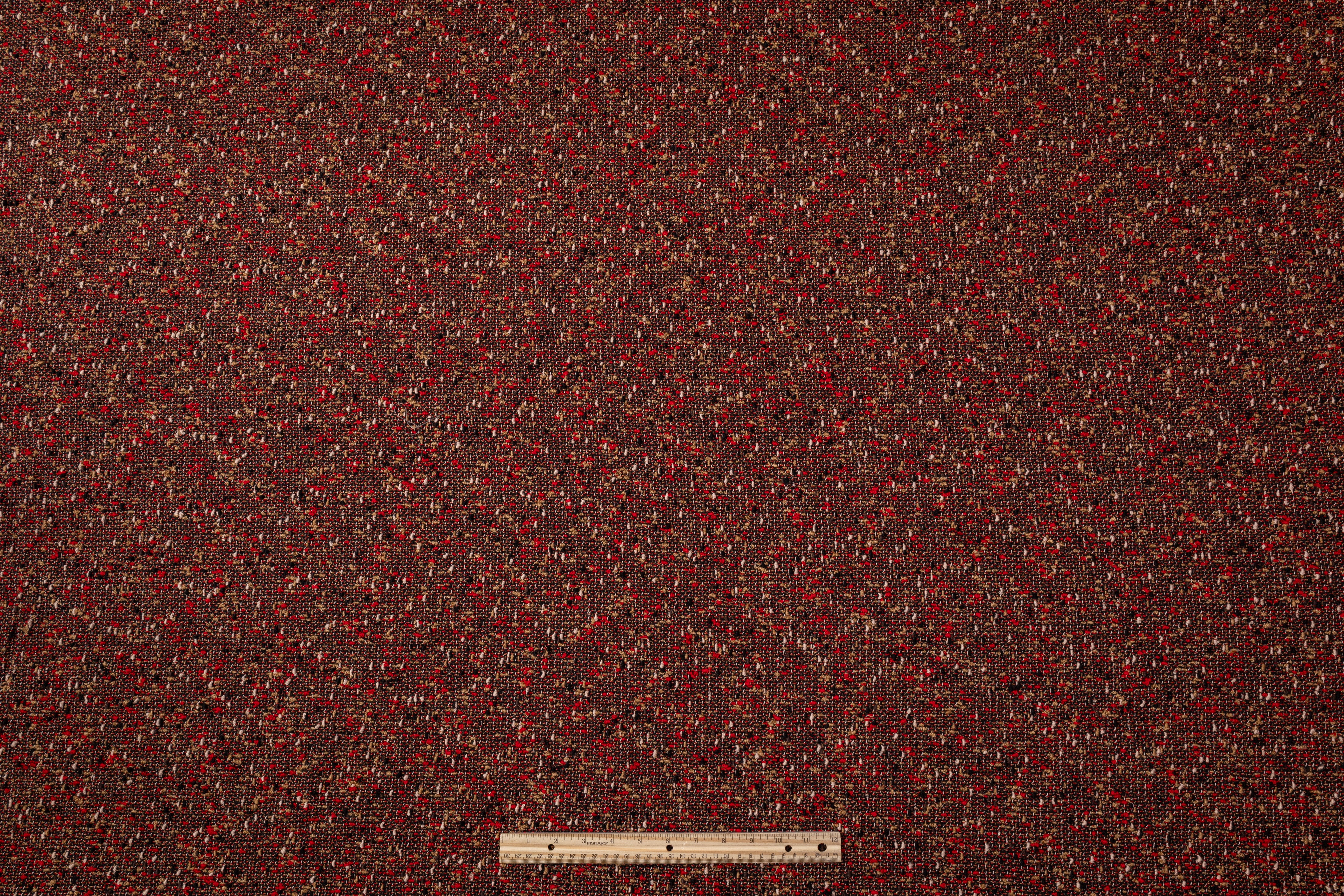 Italian Wool Blend Tweed Boucle - Red / Brown / Black