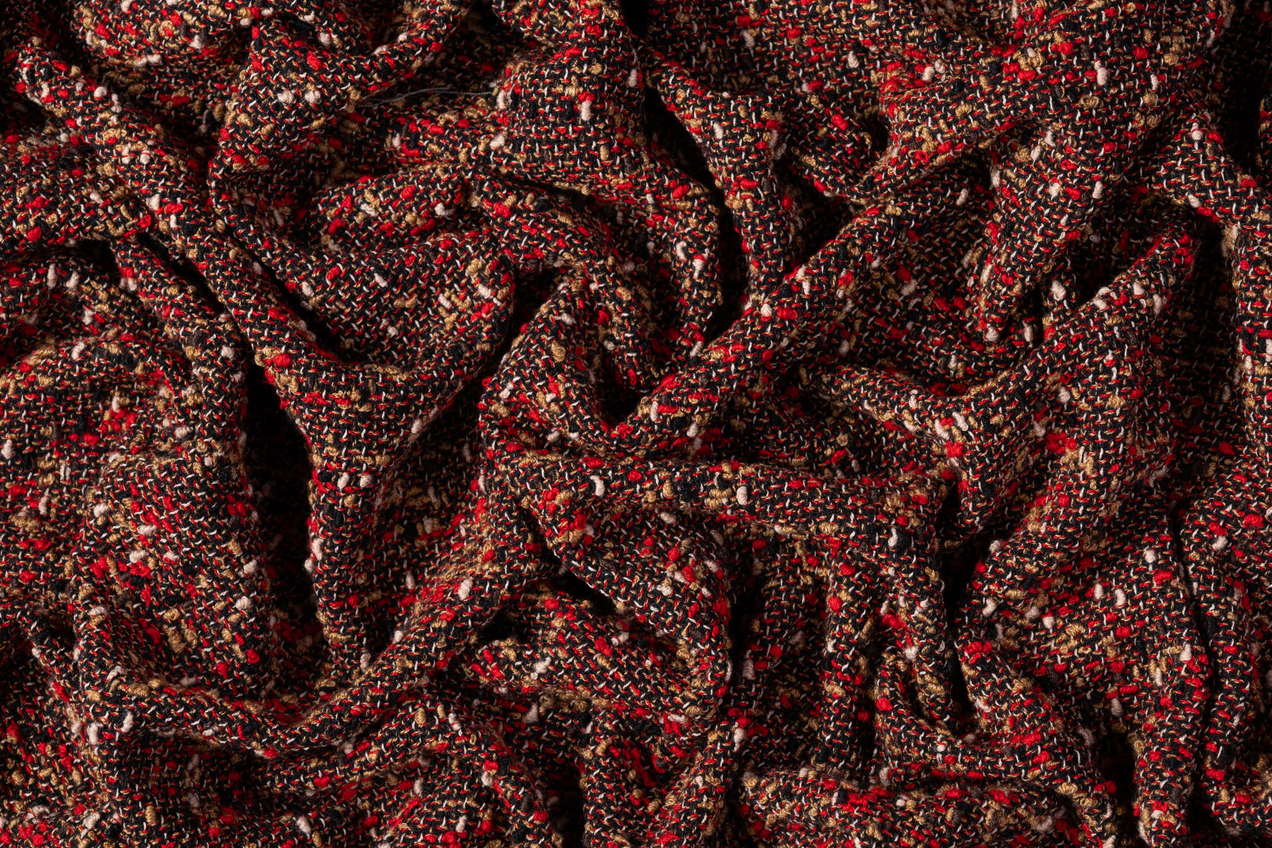 Italian Wool Blend Tweed Boucle - Red / Brown / Black