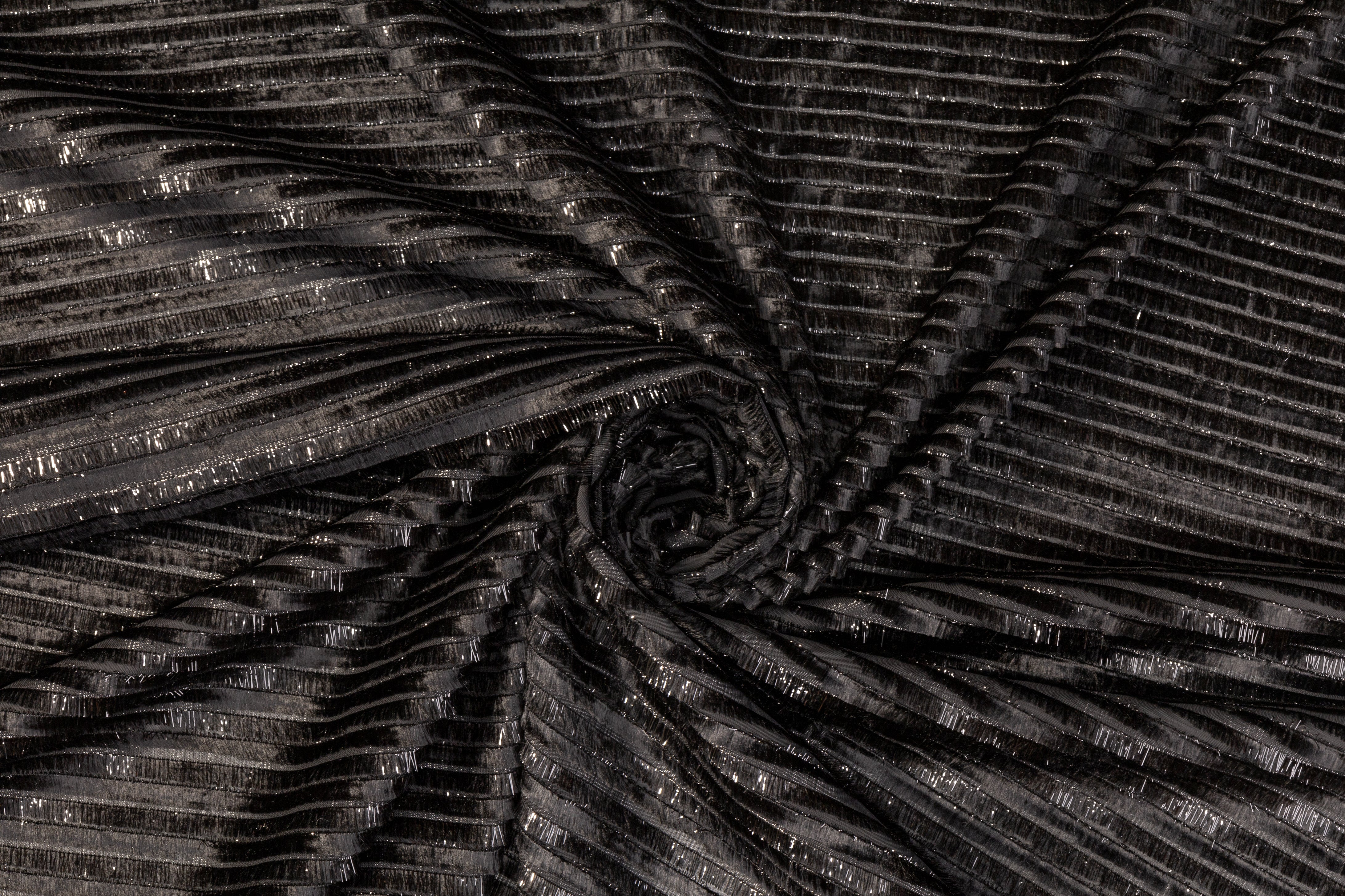 Metallic Striped Polyester Chiffon - Black