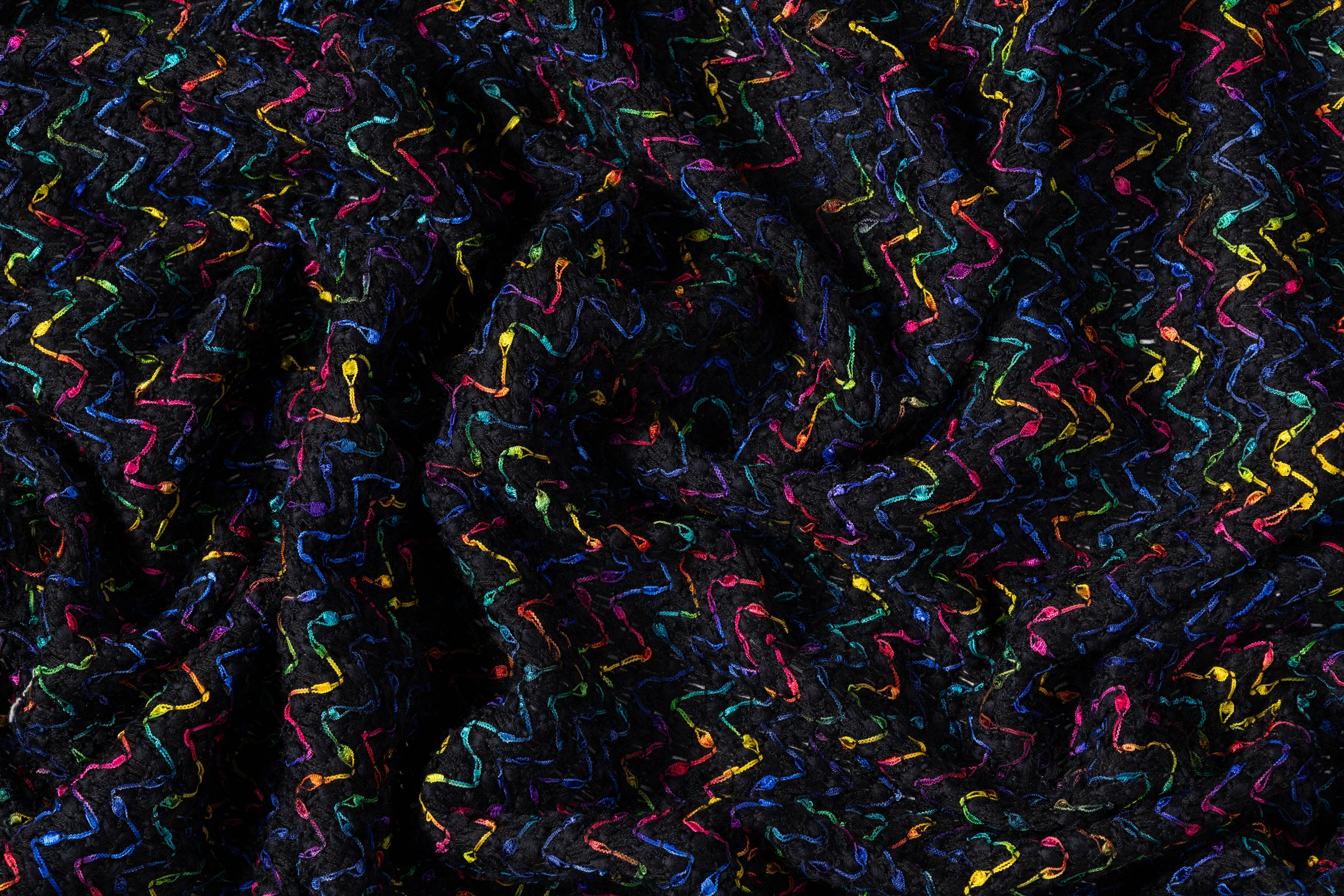 Italian Chevron Wool Blend Tweed - Black / Multicolor