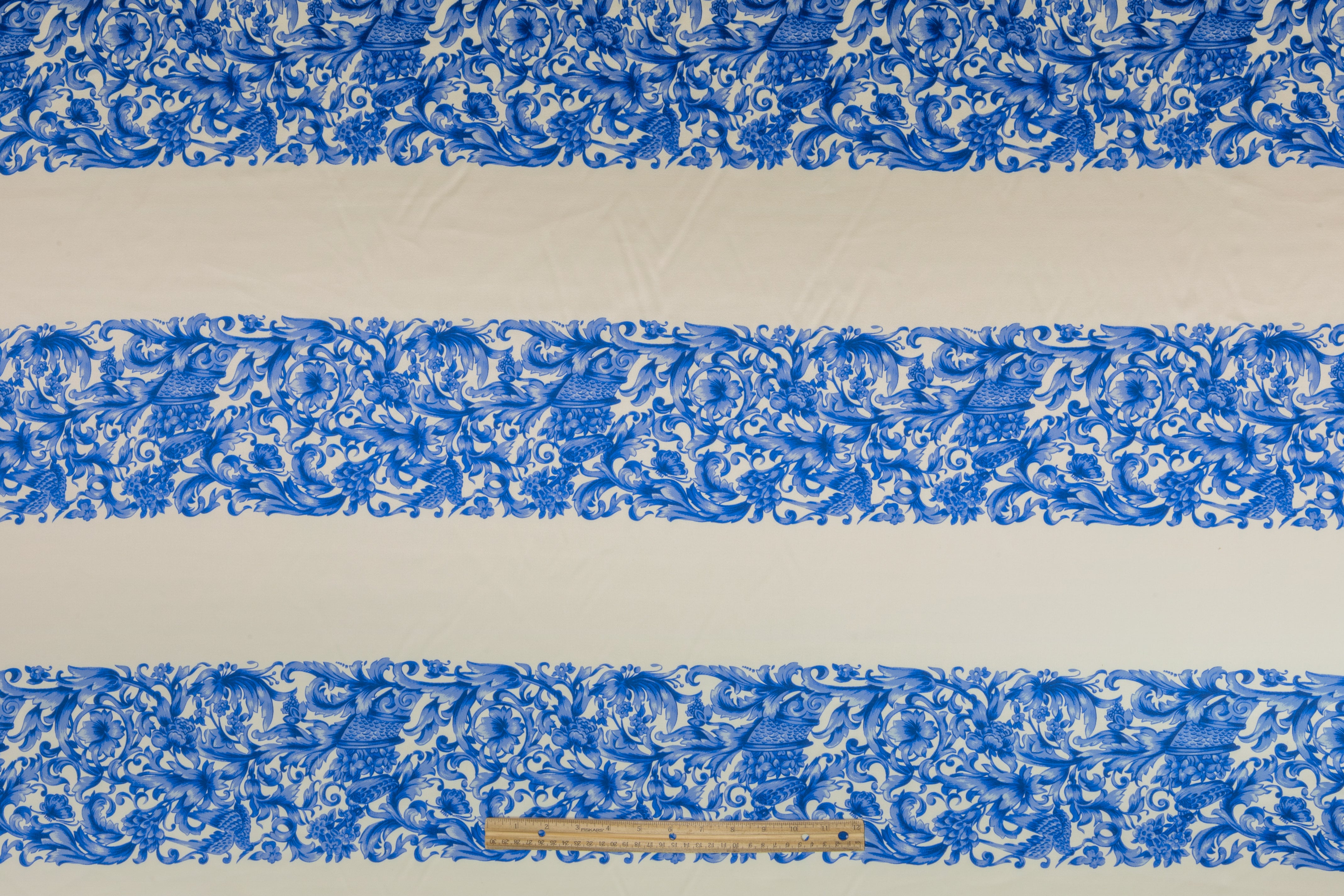 Baroque Striped Italian Silk Satin - Ivory / Blue
