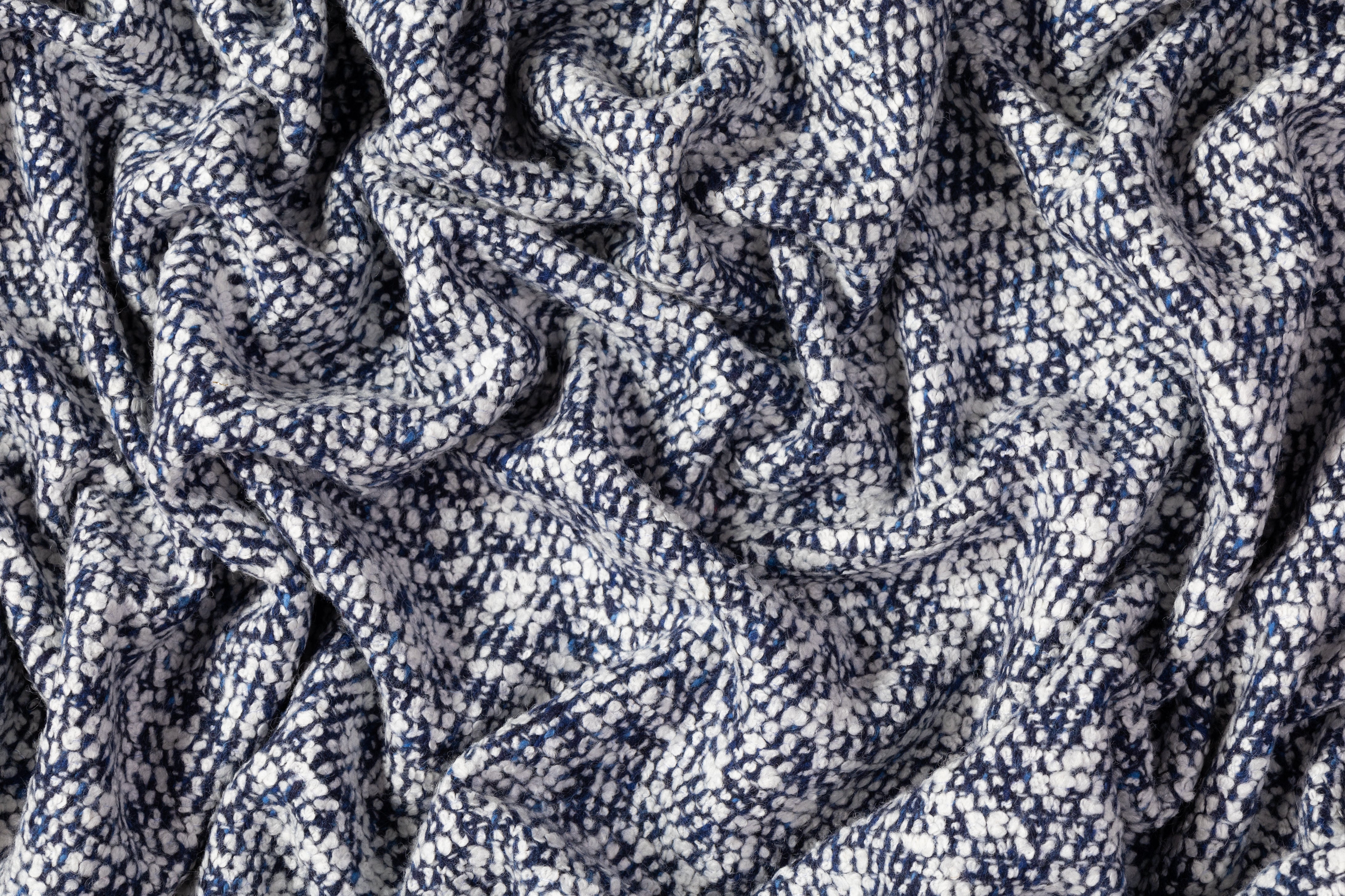 Italian Wool Blend Tweed Coating - Blue / White