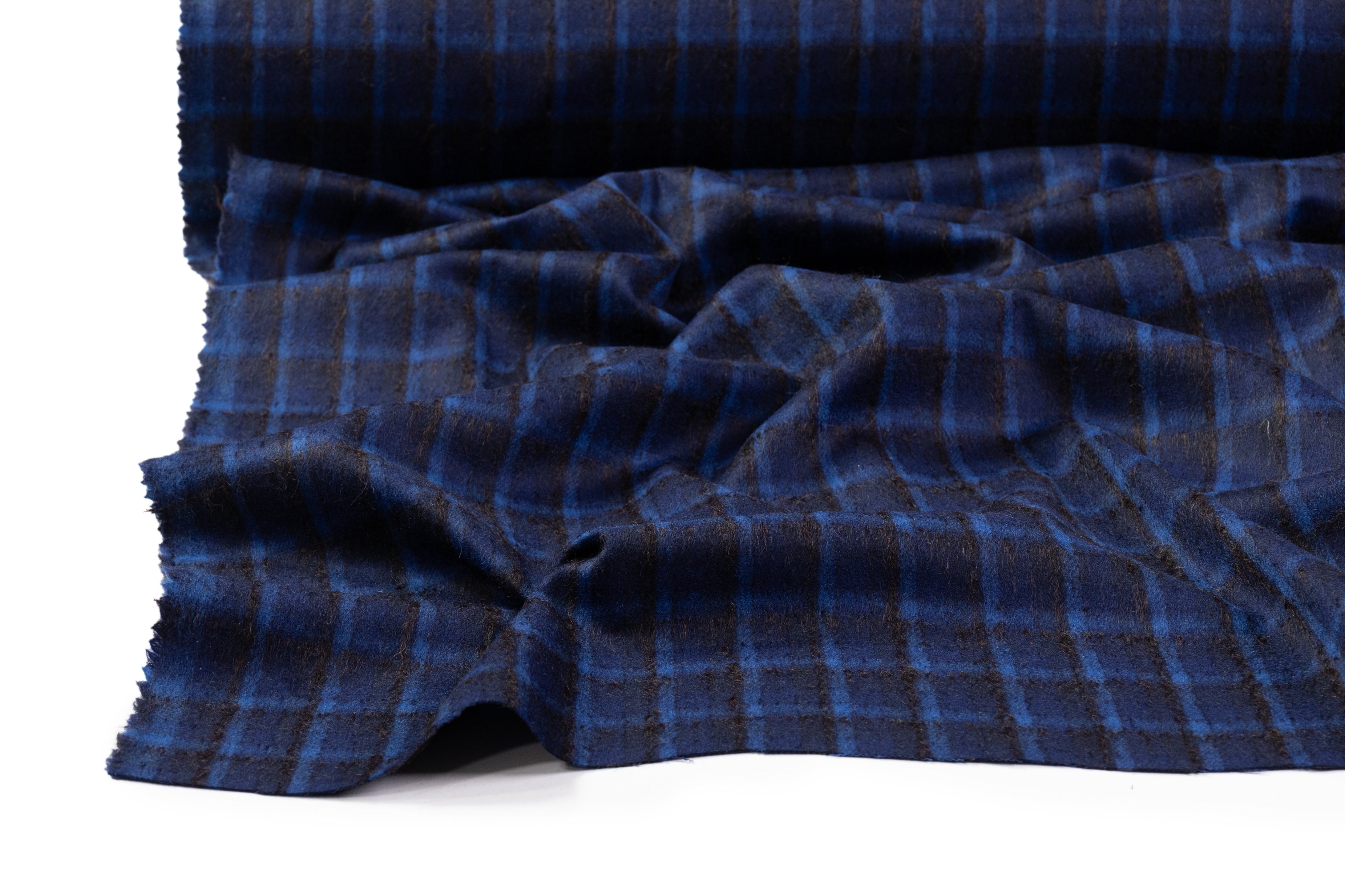 Ferla - Checked Italian Mohair Alpaca Wool Blend - Blue / Black