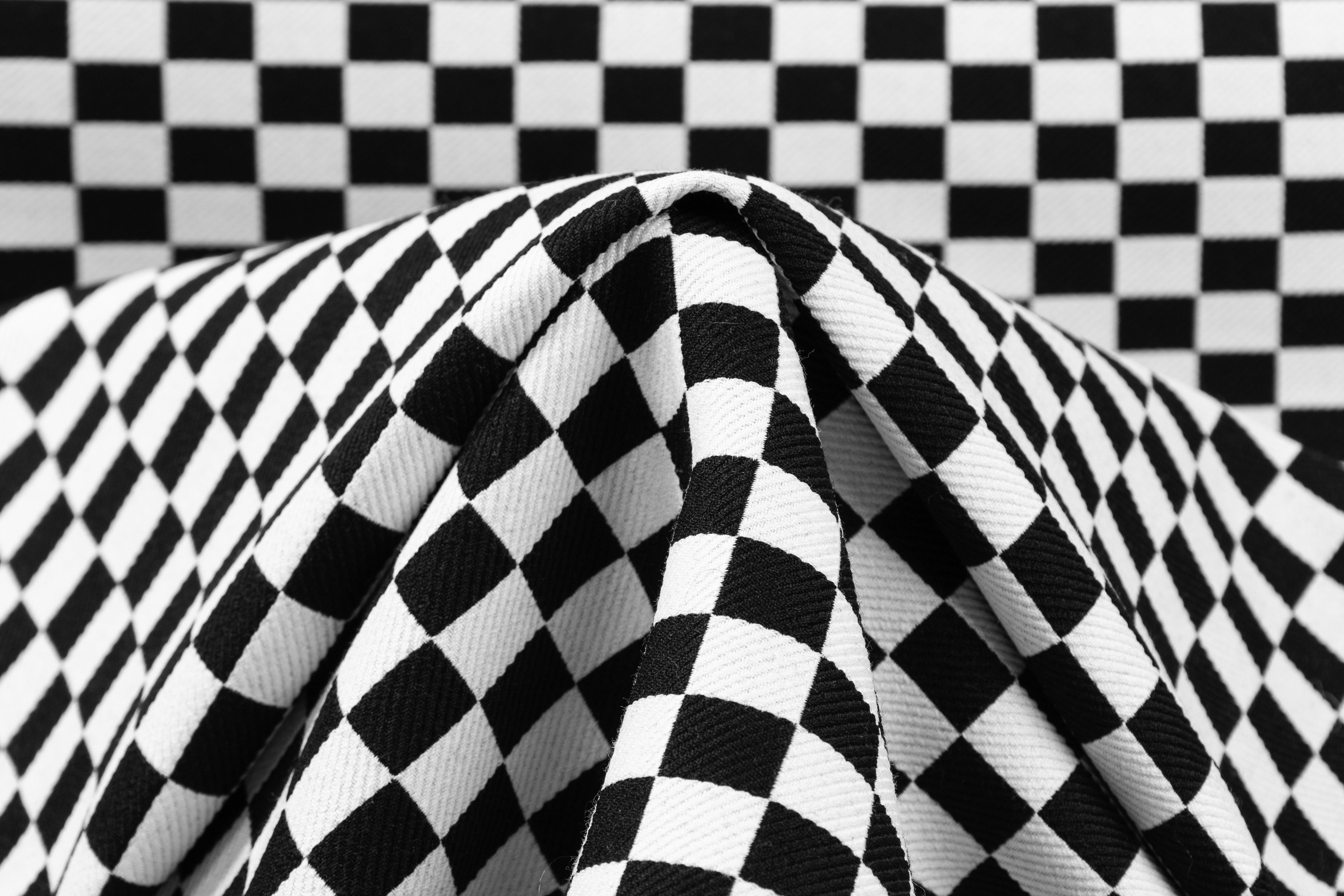 Checkered Italian Wool Twill - Black / White