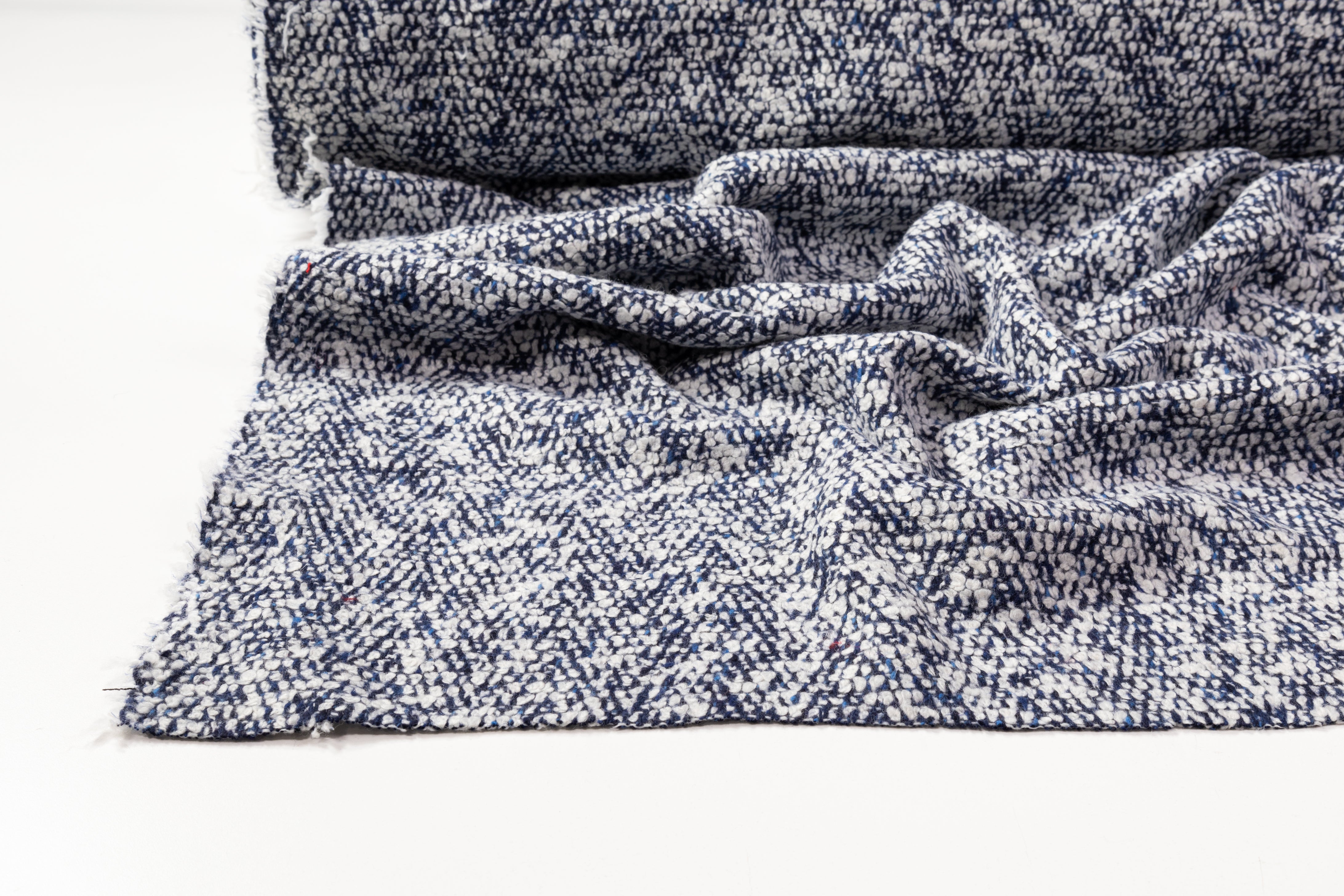 Italian Wool Blend Tweed Coating - Blue / White