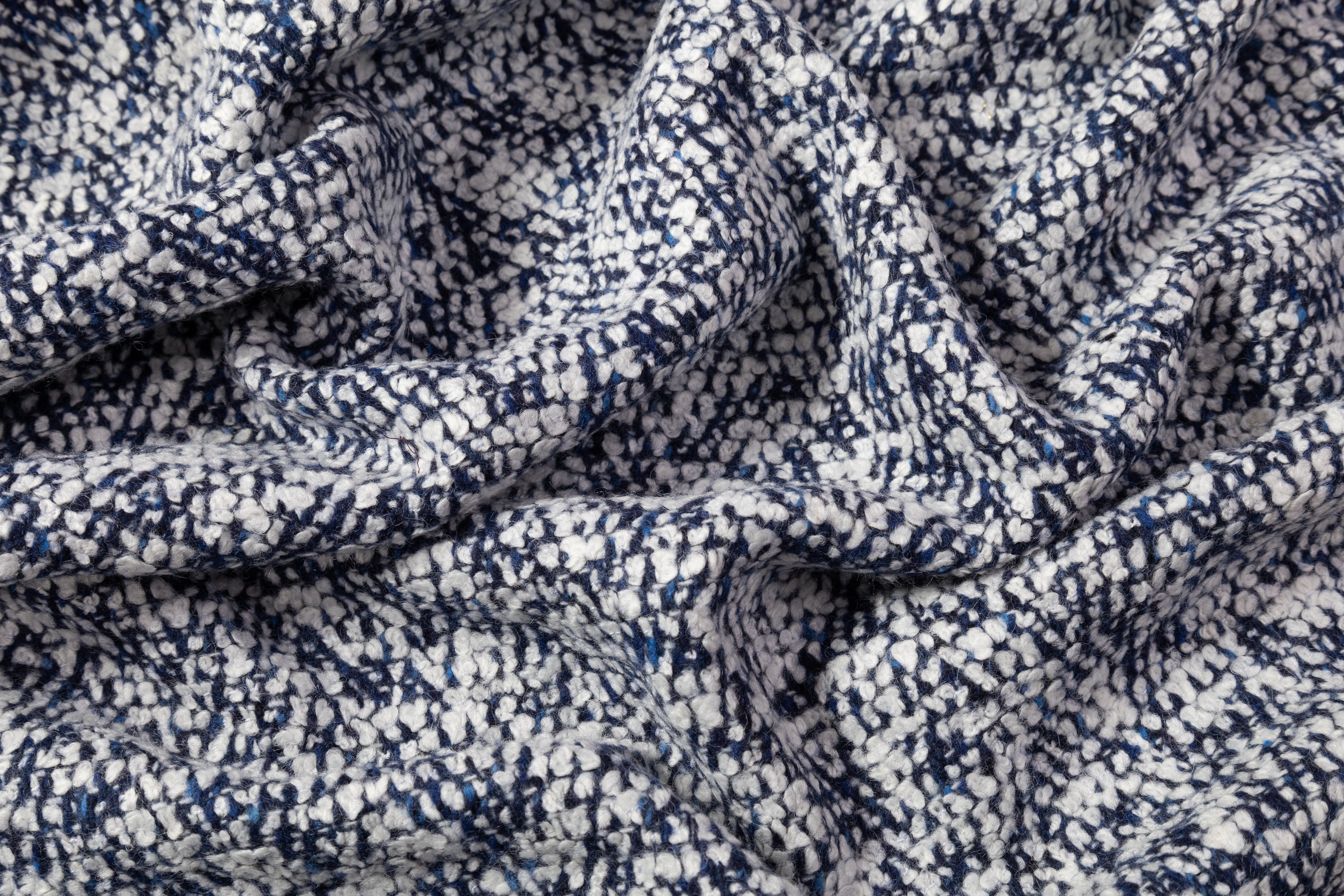 Italian Wool Blend Tweed Coating - Blue / White