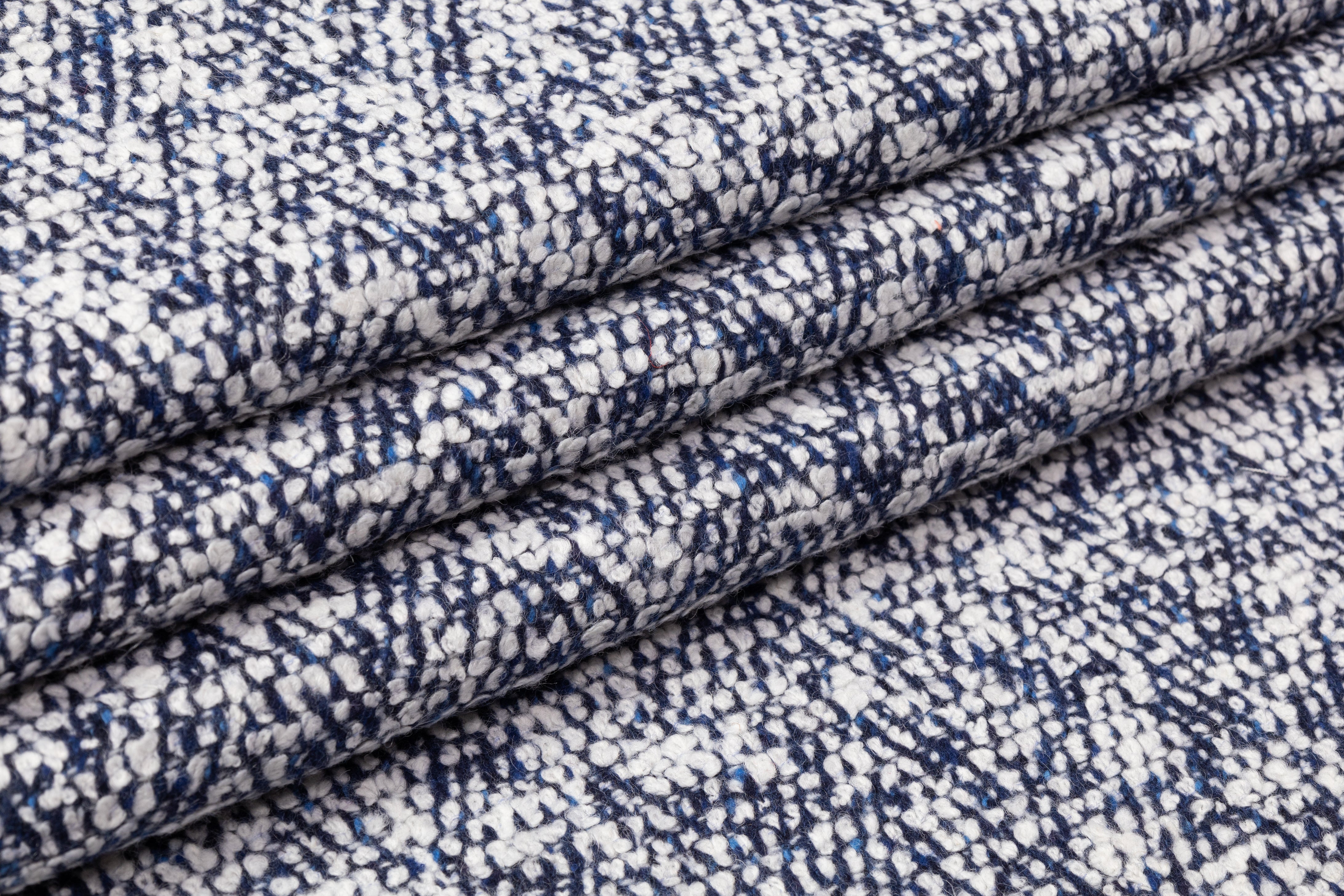 Italian Wool Blend Tweed Coating - Blue / White