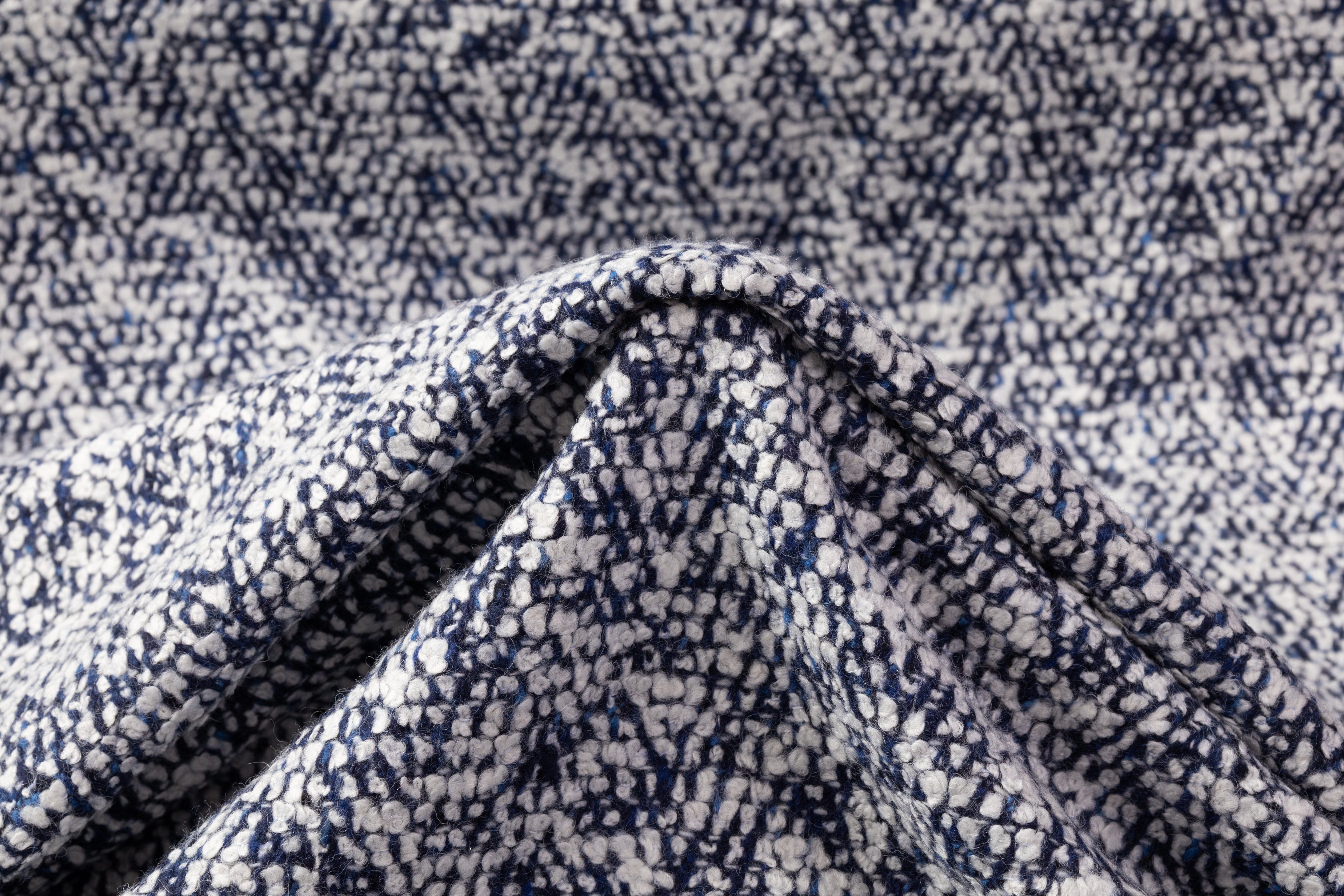 Italian Wool Blend Tweed Coating - Blue / White