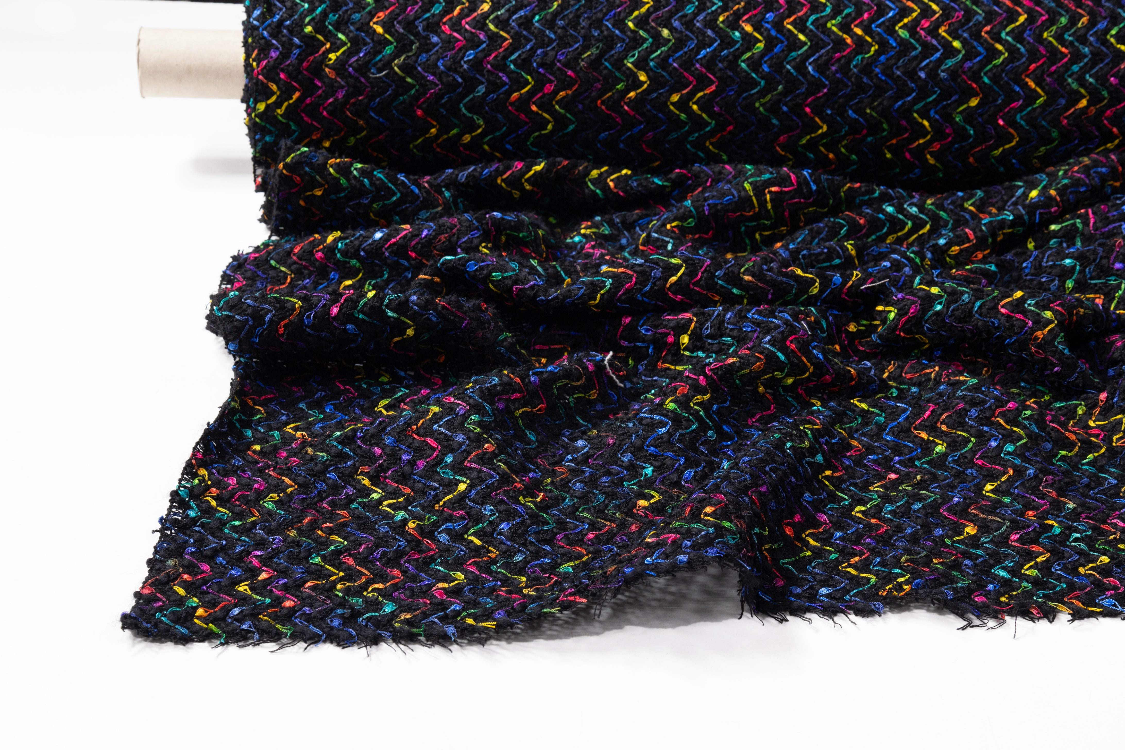 Italian Chevron Wool Blend Tweed - Black / Multicolor