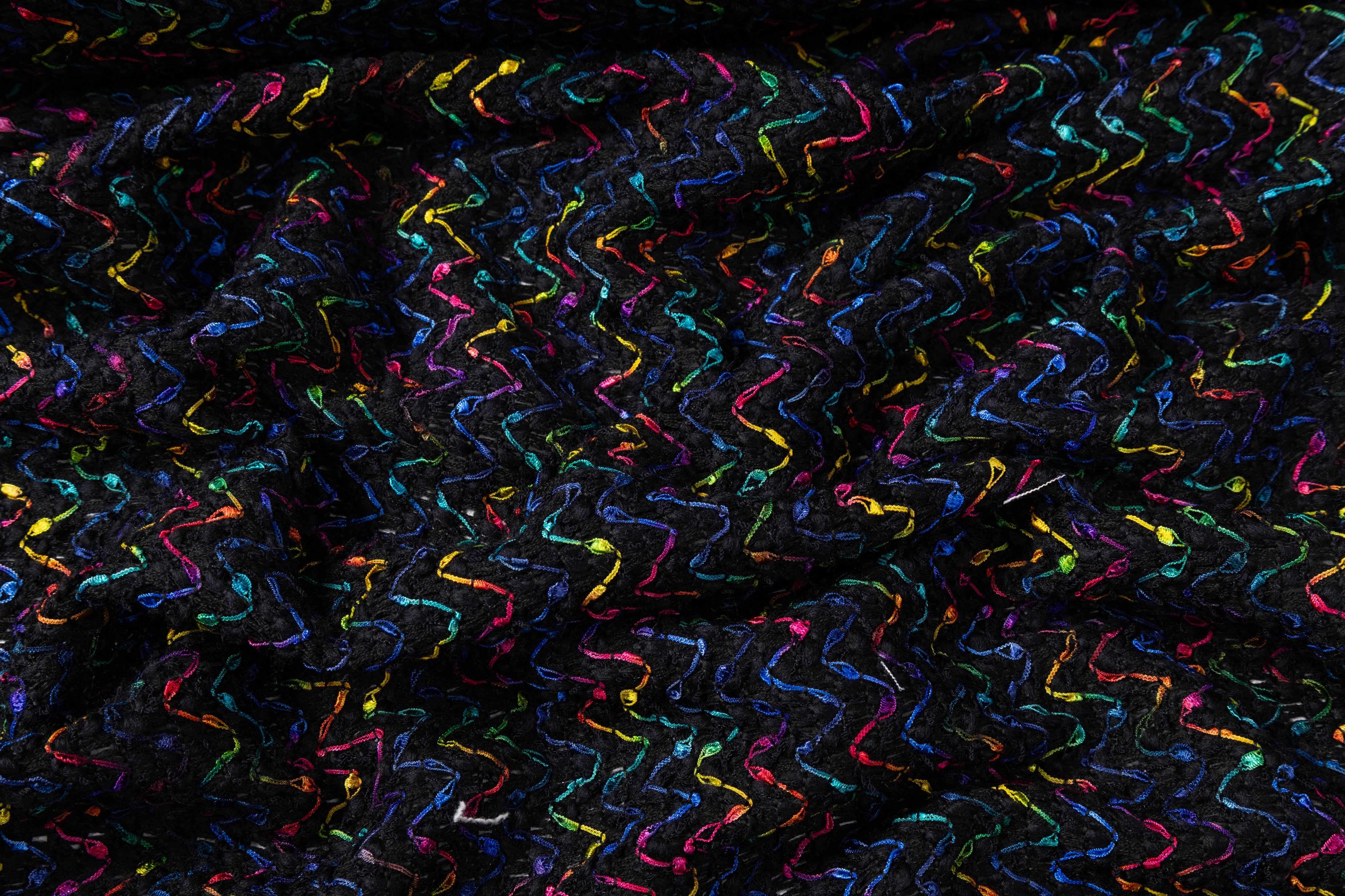 Italian Chevron Wool Blend Tweed - Black / Multicolor