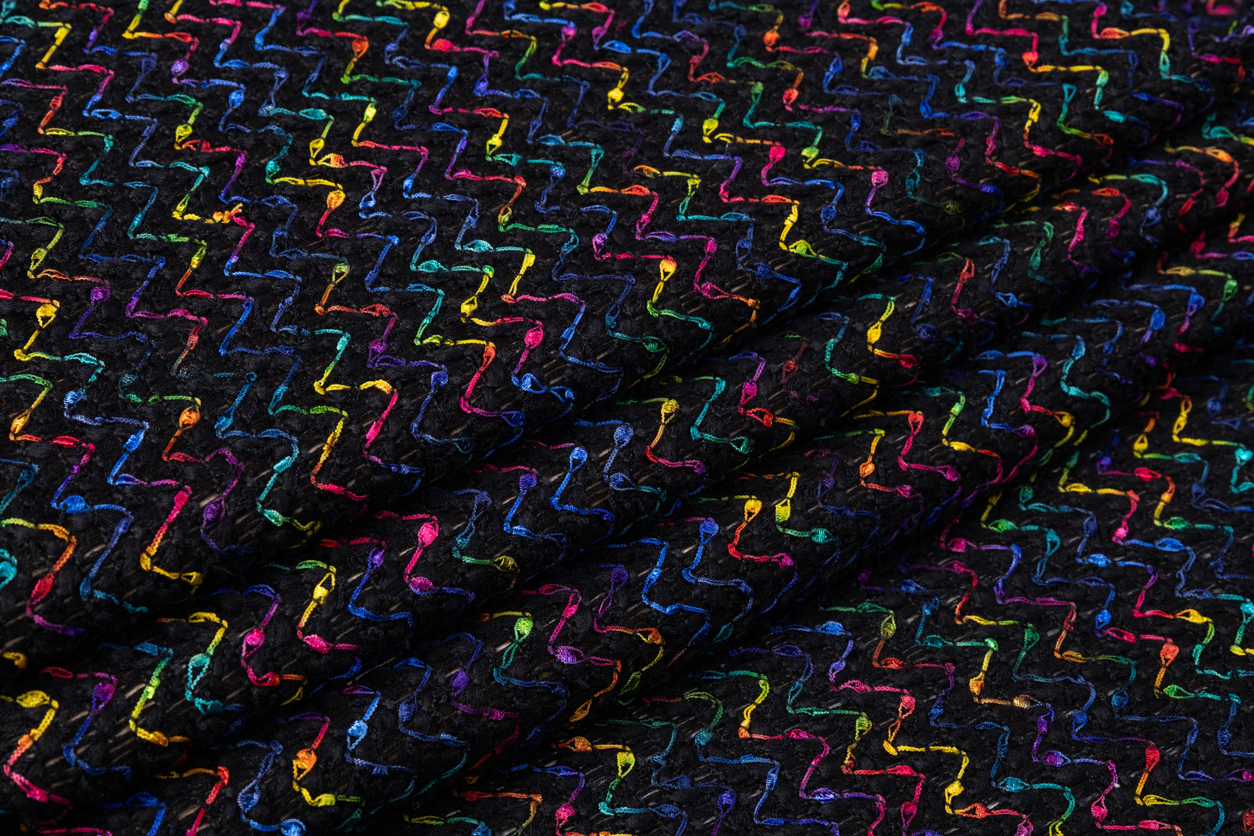 Italian Chevron Wool Blend Tweed - Black / Multicolor