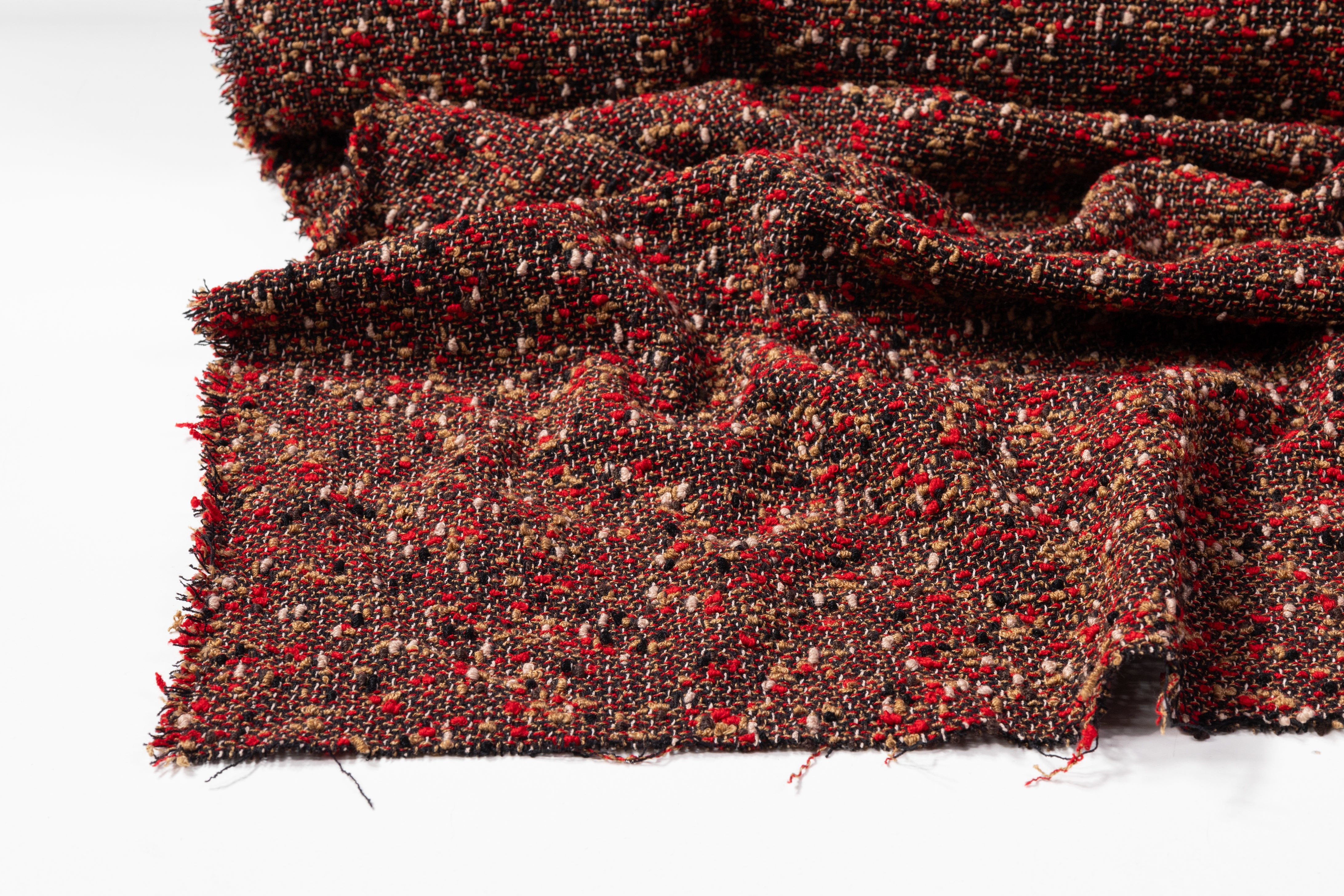 Italian Wool Blend Tweed Boucle - Red / Brown / Black