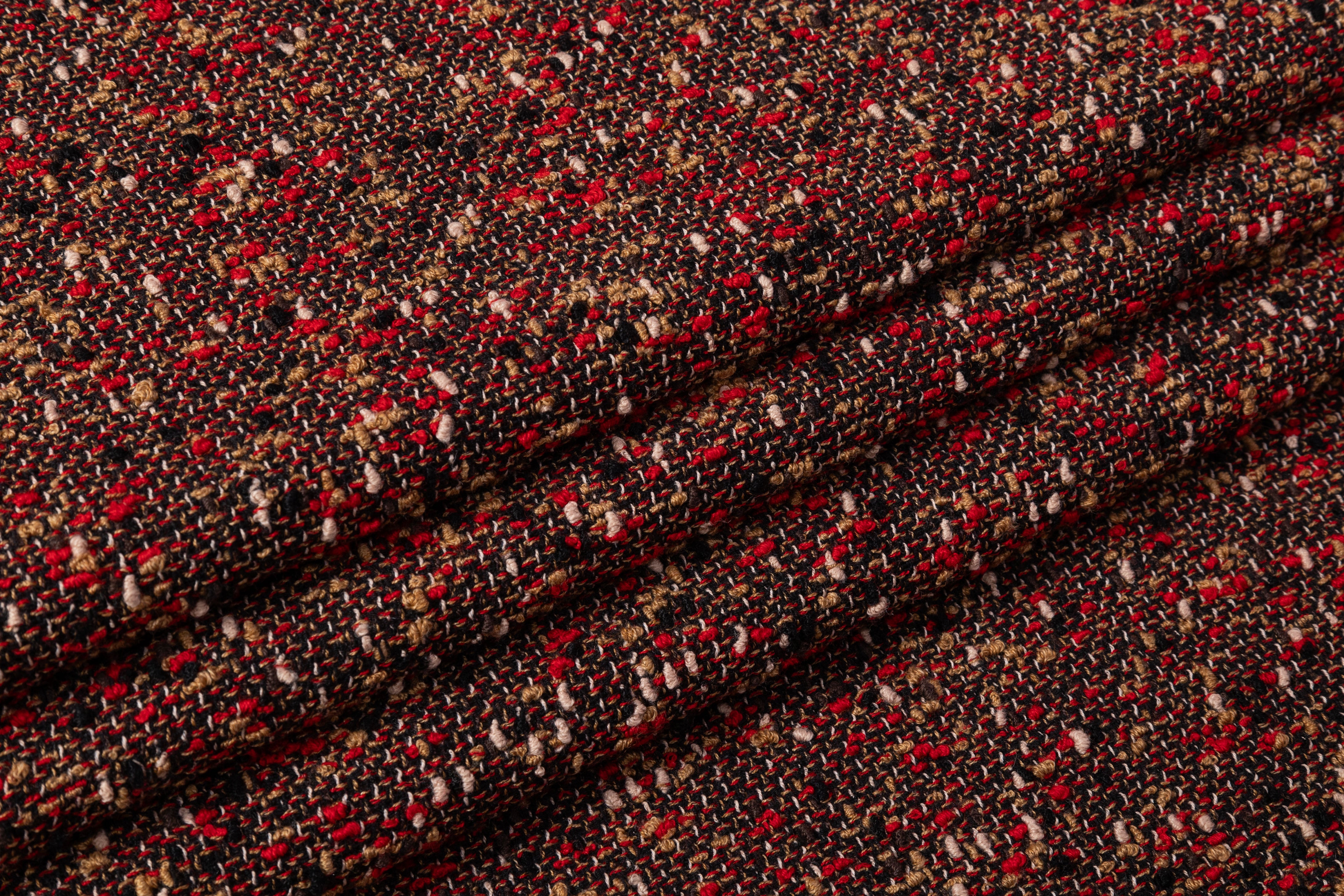 Italian Wool Blend Tweed Boucle - Red / Brown / Black
