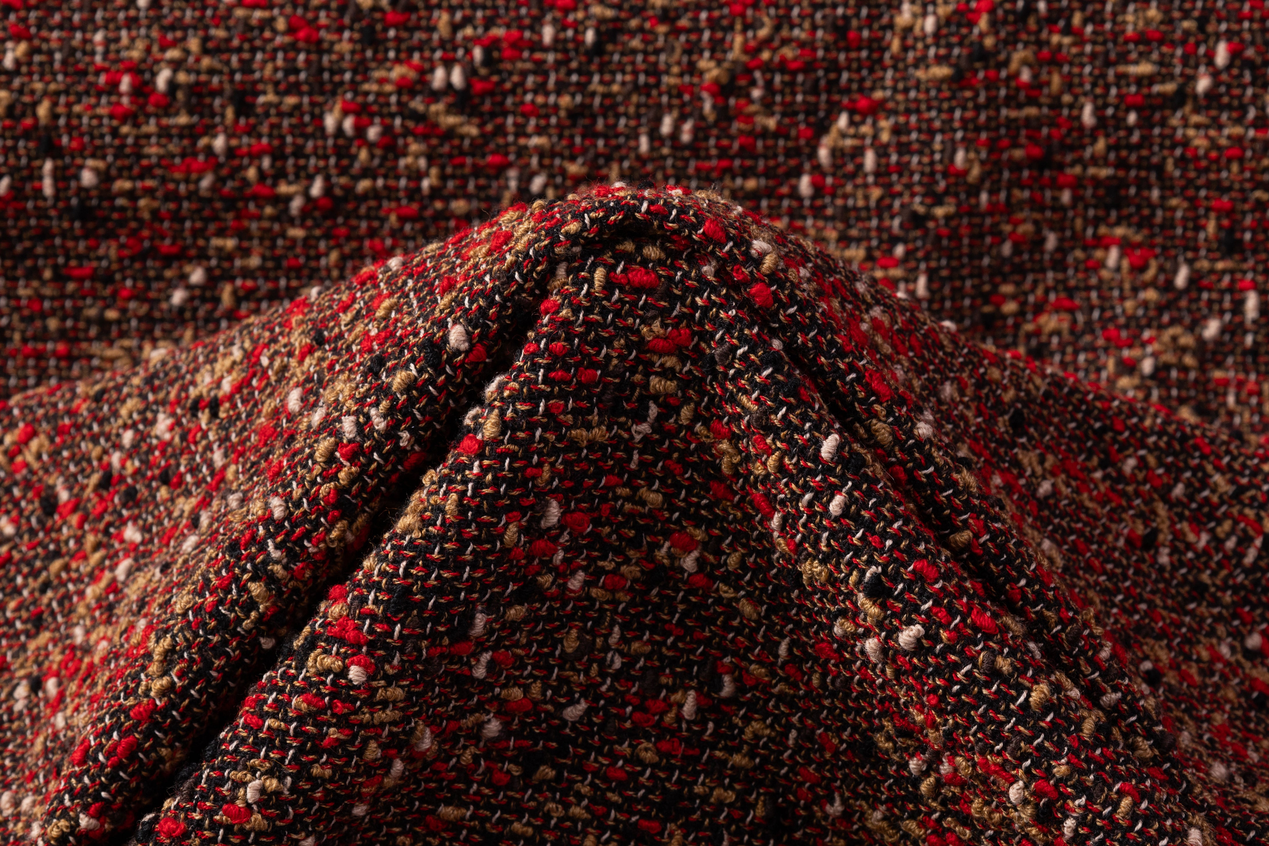 Italian Wool Blend Tweed Boucle - Red / Brown / Black