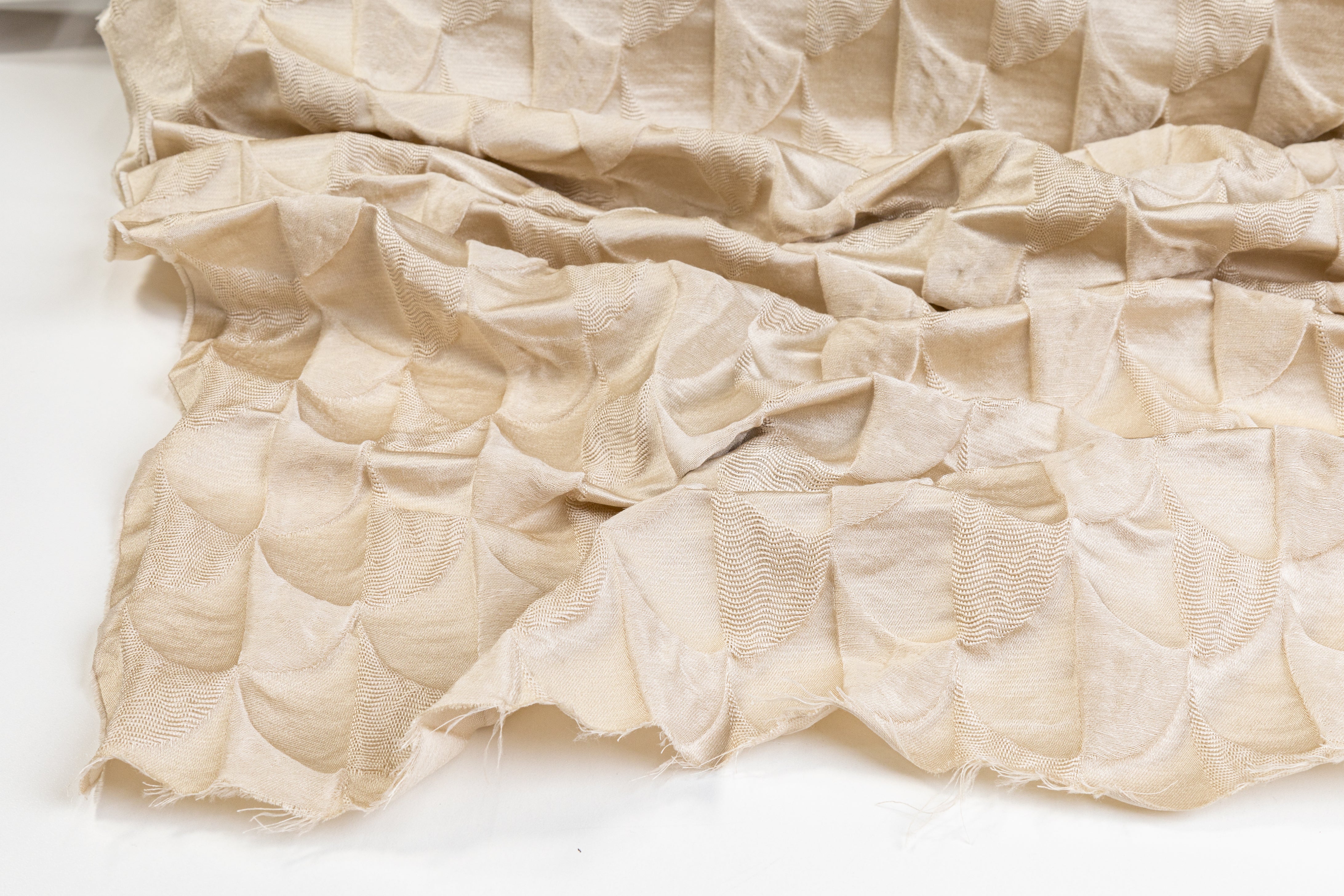 Textured Silk Viscose Brocade - Beige