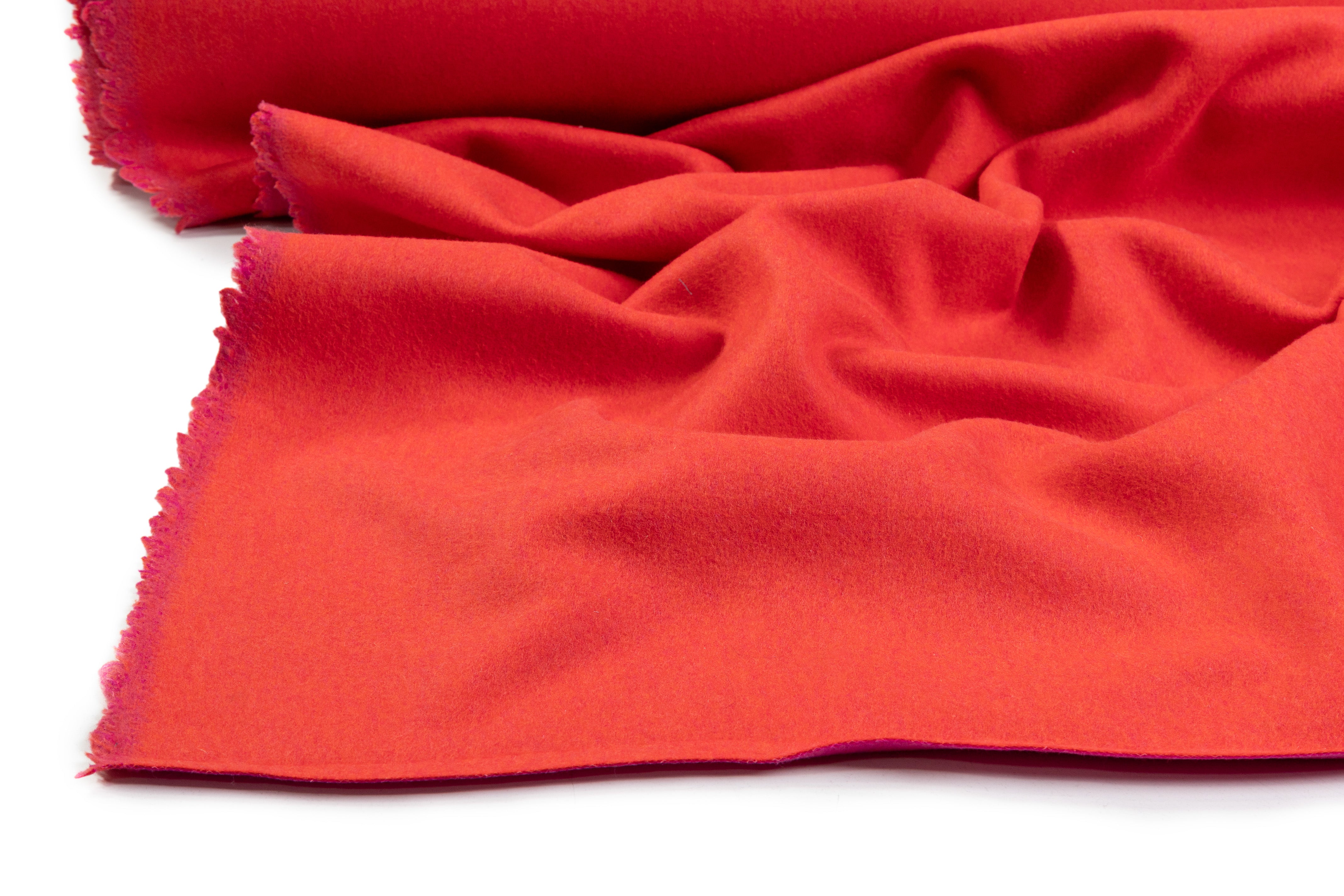 Double Faced Melton Wool Nylon Coating - Blood Orange / Fuchsia
