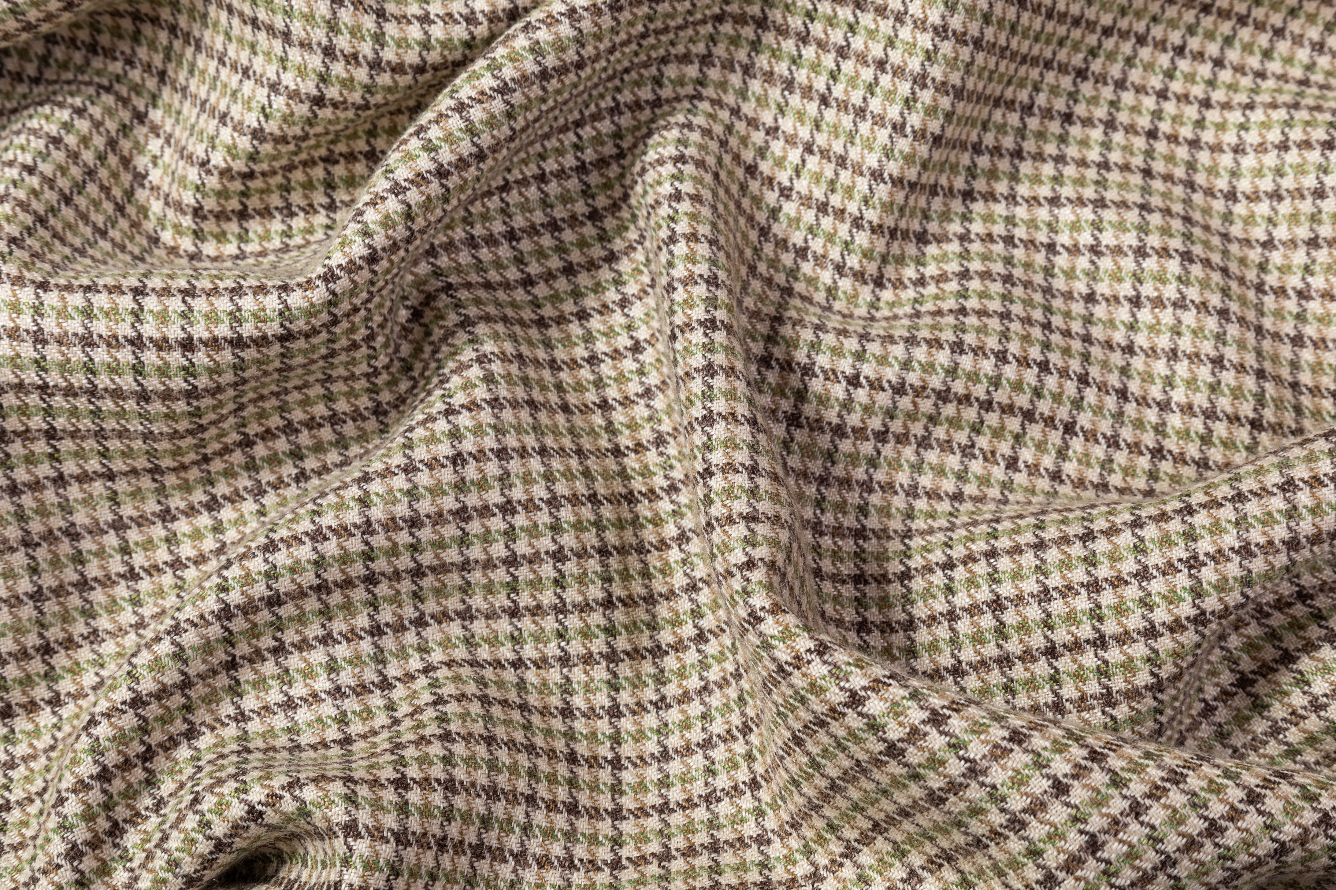 Houndstooth Italian Wool Viscose Suiting - Brown / Green
