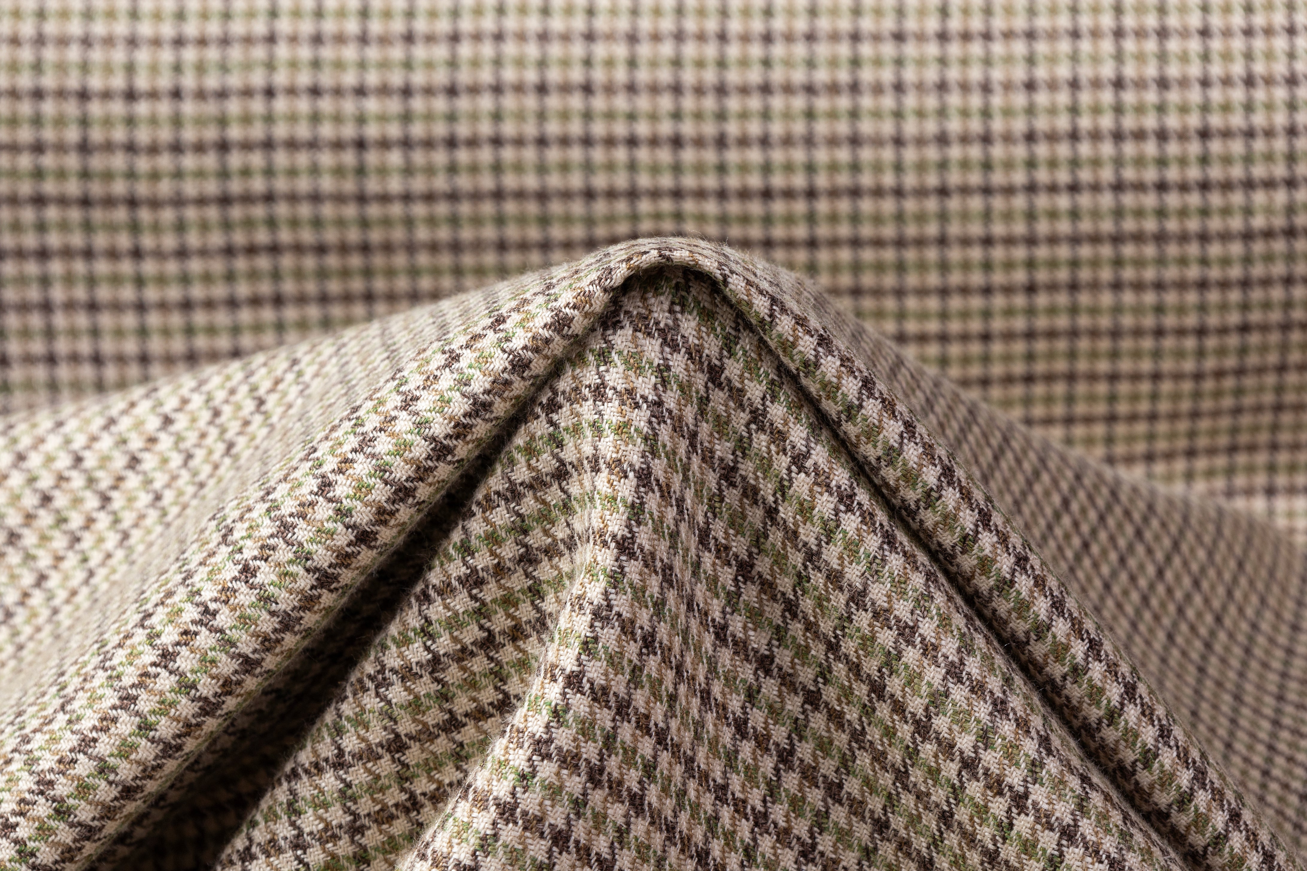 Houndstooth Italian Wool Viscose Suiting - Brown / Green