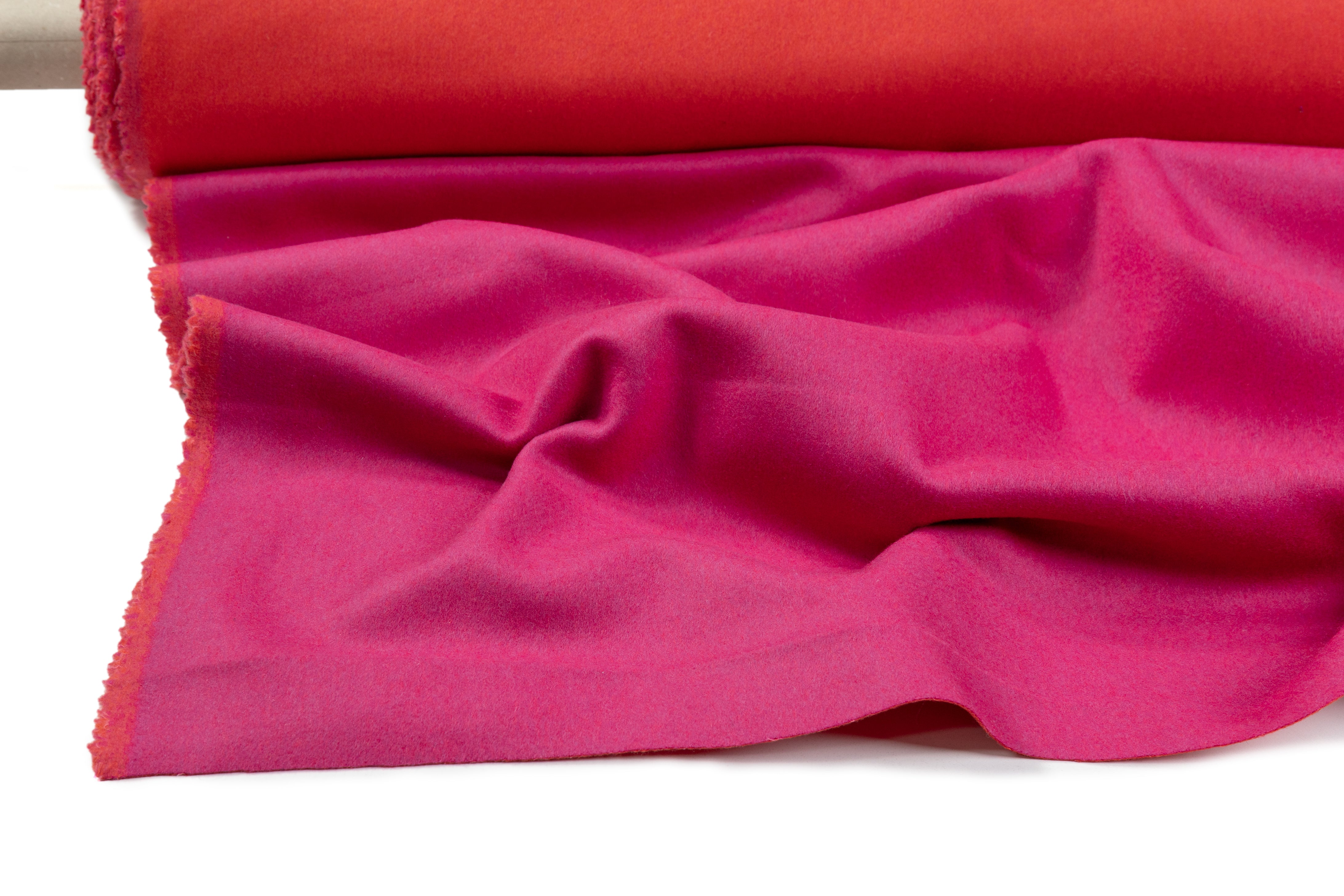 Double Faced Melton Wool Nylon Coating - Blood Orange / Fuchsia