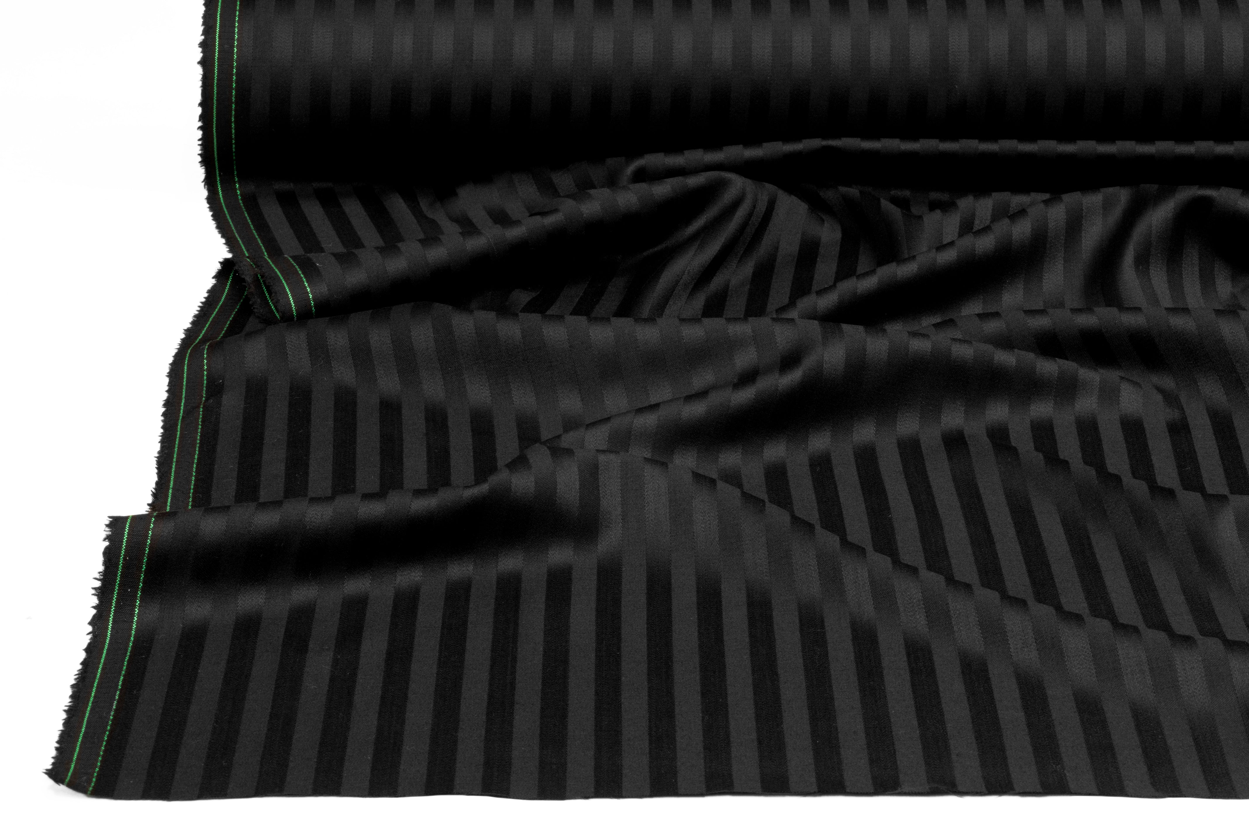 Striped Italian Wool Suiting - Black
