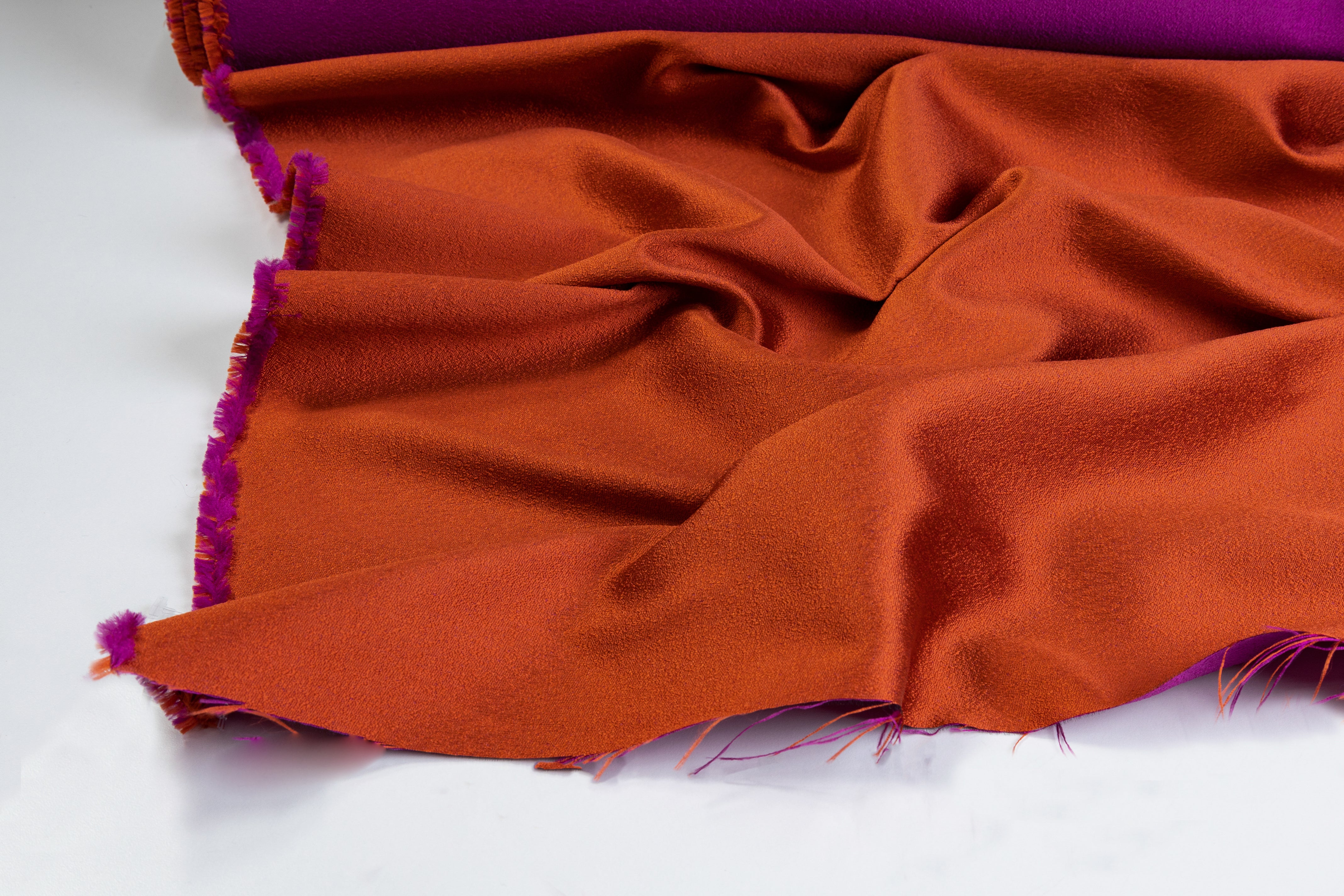 Double Faced Pebble Crepe - Burned Orange / Fuchsia