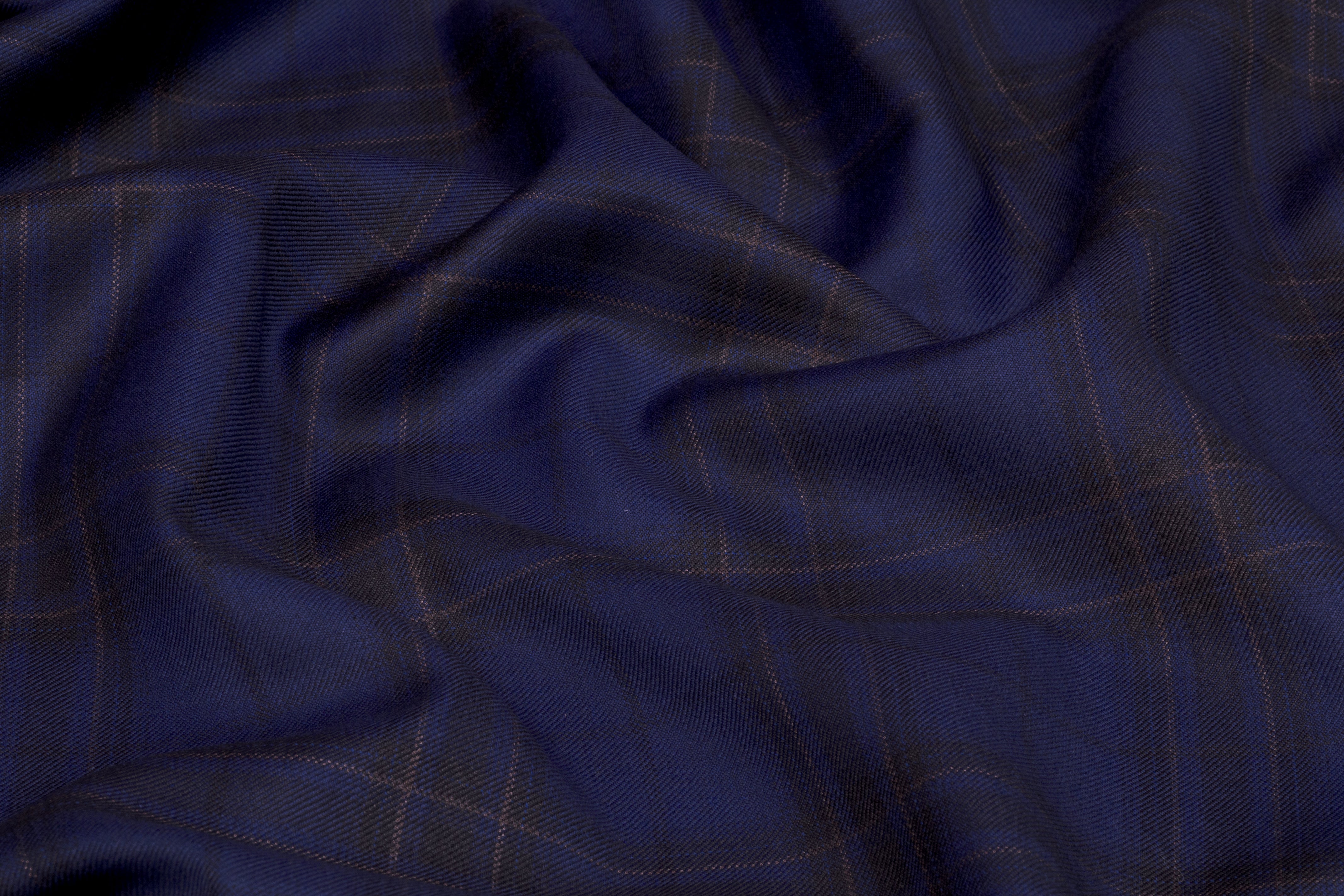 Reda - Superfine Plaid Italian Wool Suiting - Navy
