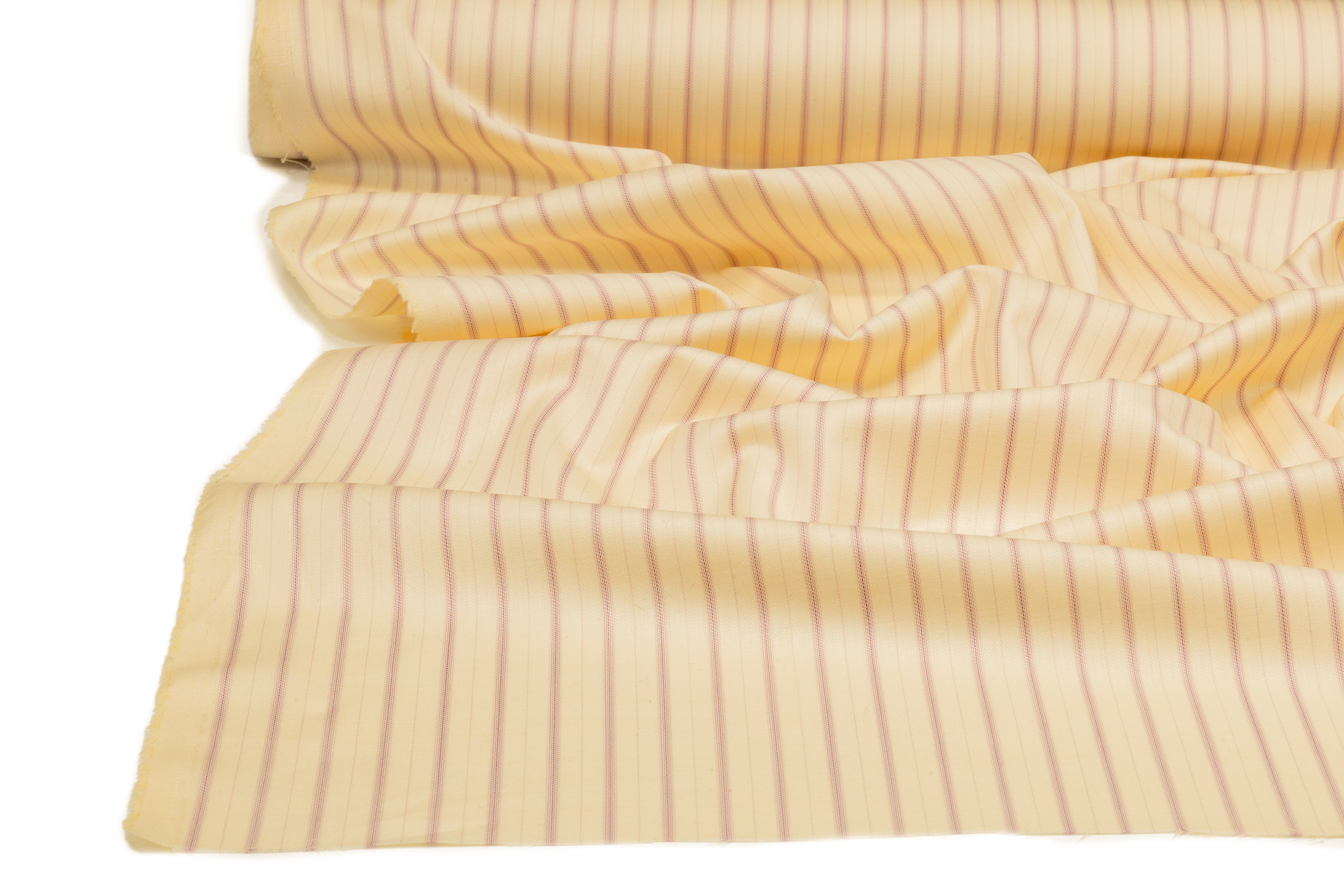 Striped Italian Wool Suiting - Butter Yellow / Rose Pink