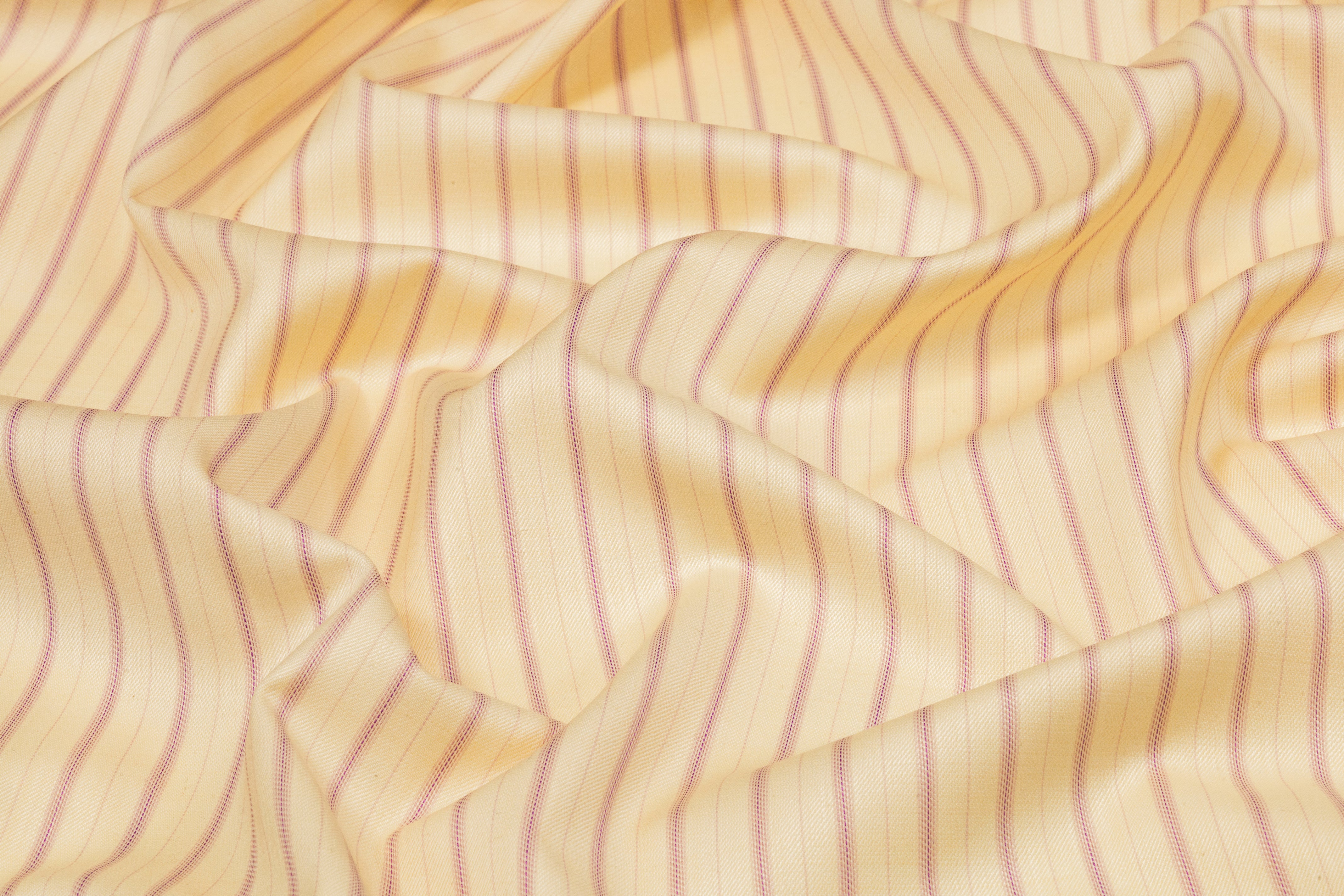 Striped Italian Wool Suiting - Butter Yellow / Rose Pink