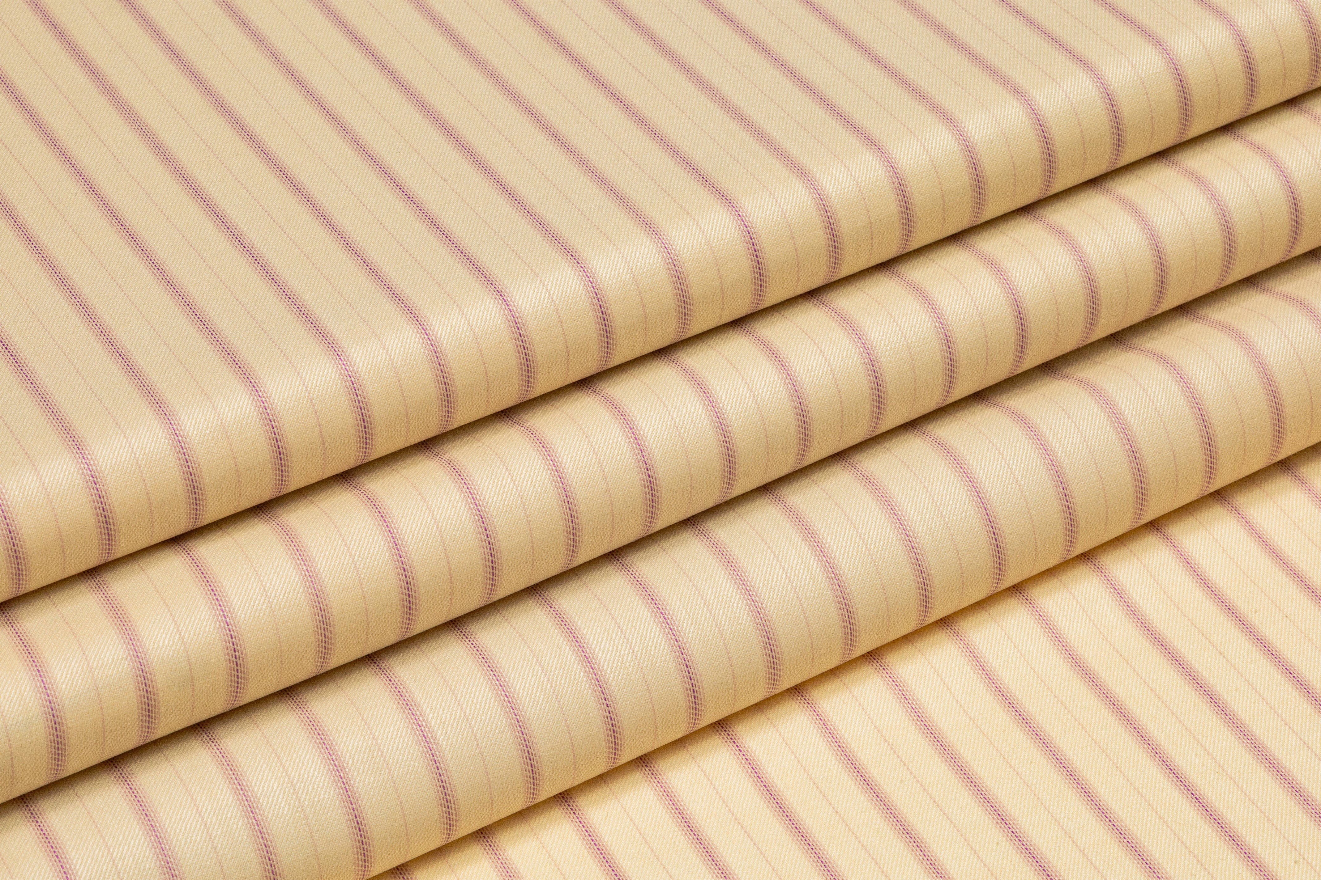 Striped Italian Wool Suiting - Butter Yellow / Rose Pink