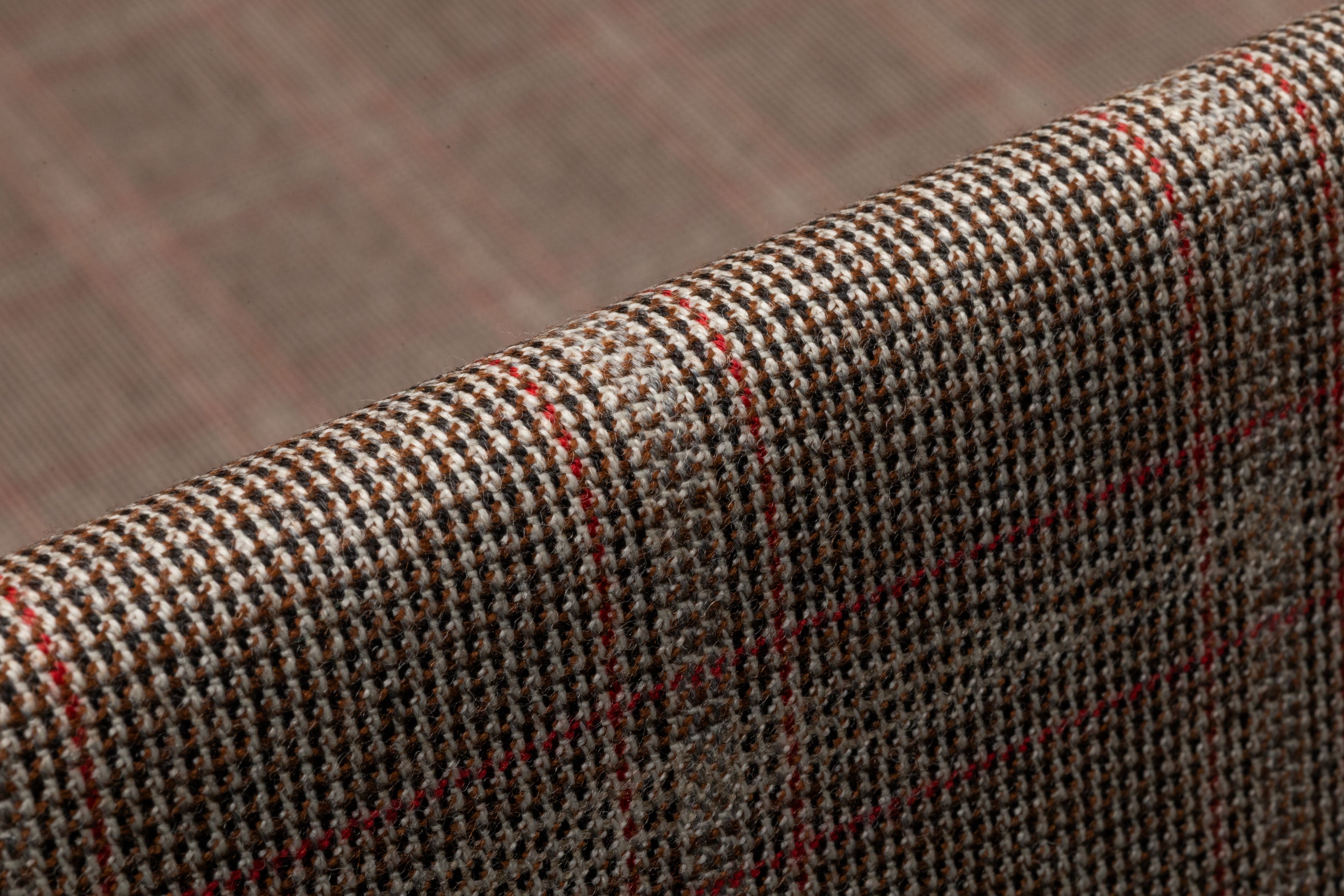Checked Italian Wool Suiting - Taupe Brown / Red