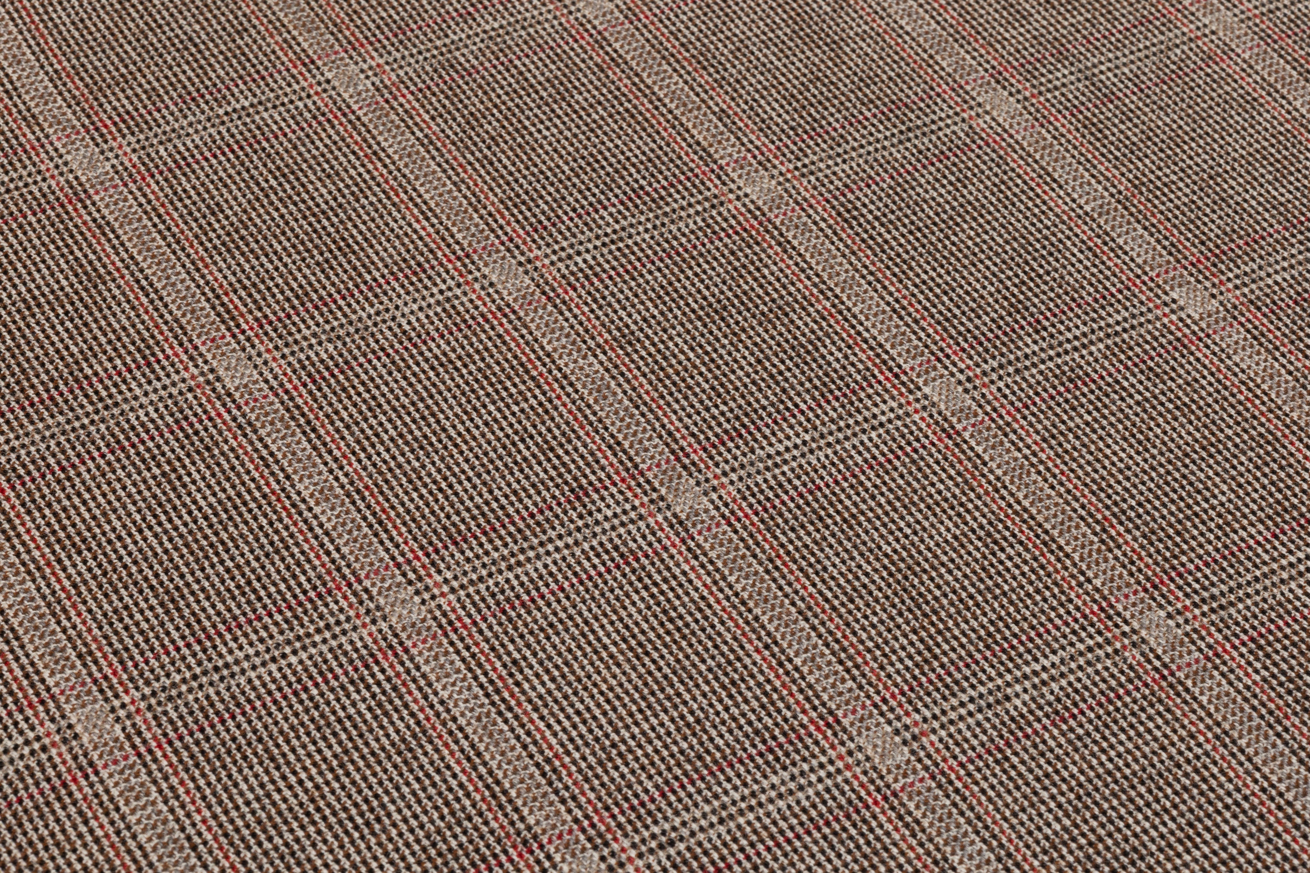 Checked Italian Wool Suiting - Taupe Brown / Red