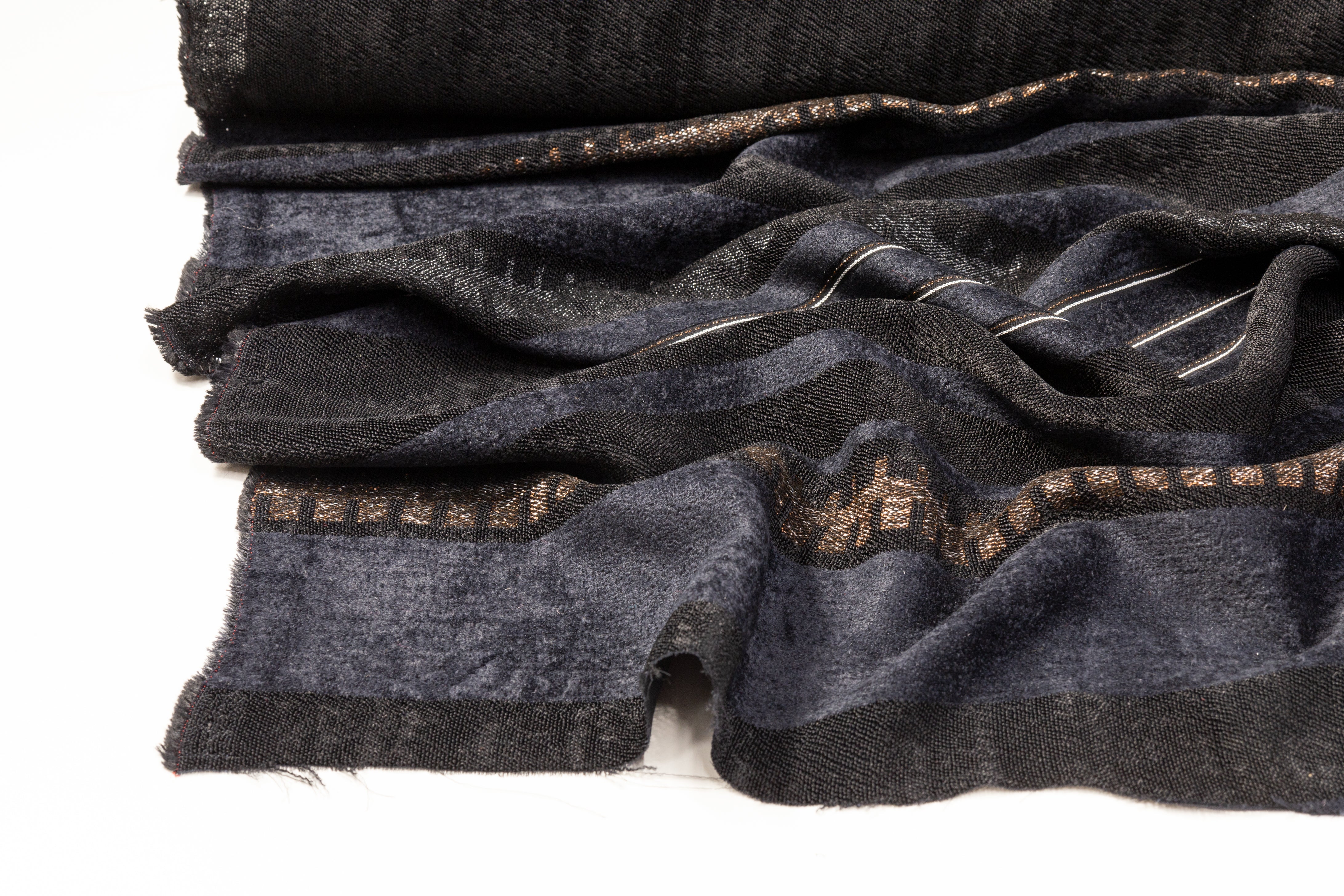 Metallic Chenille Novelty Jacquard - Navy / Black