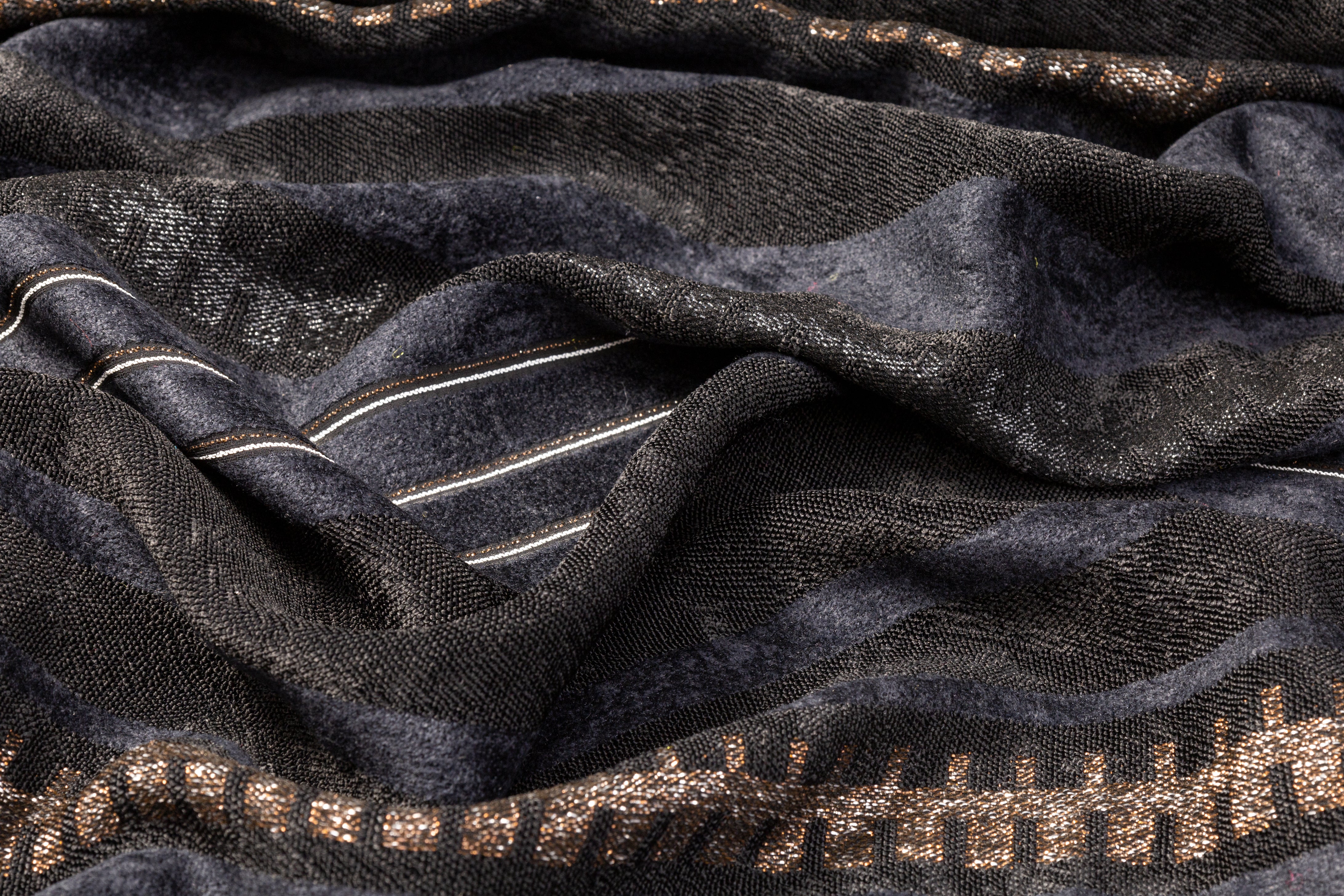 Metallic Chenille Novelty Jacquard - Navy / Black