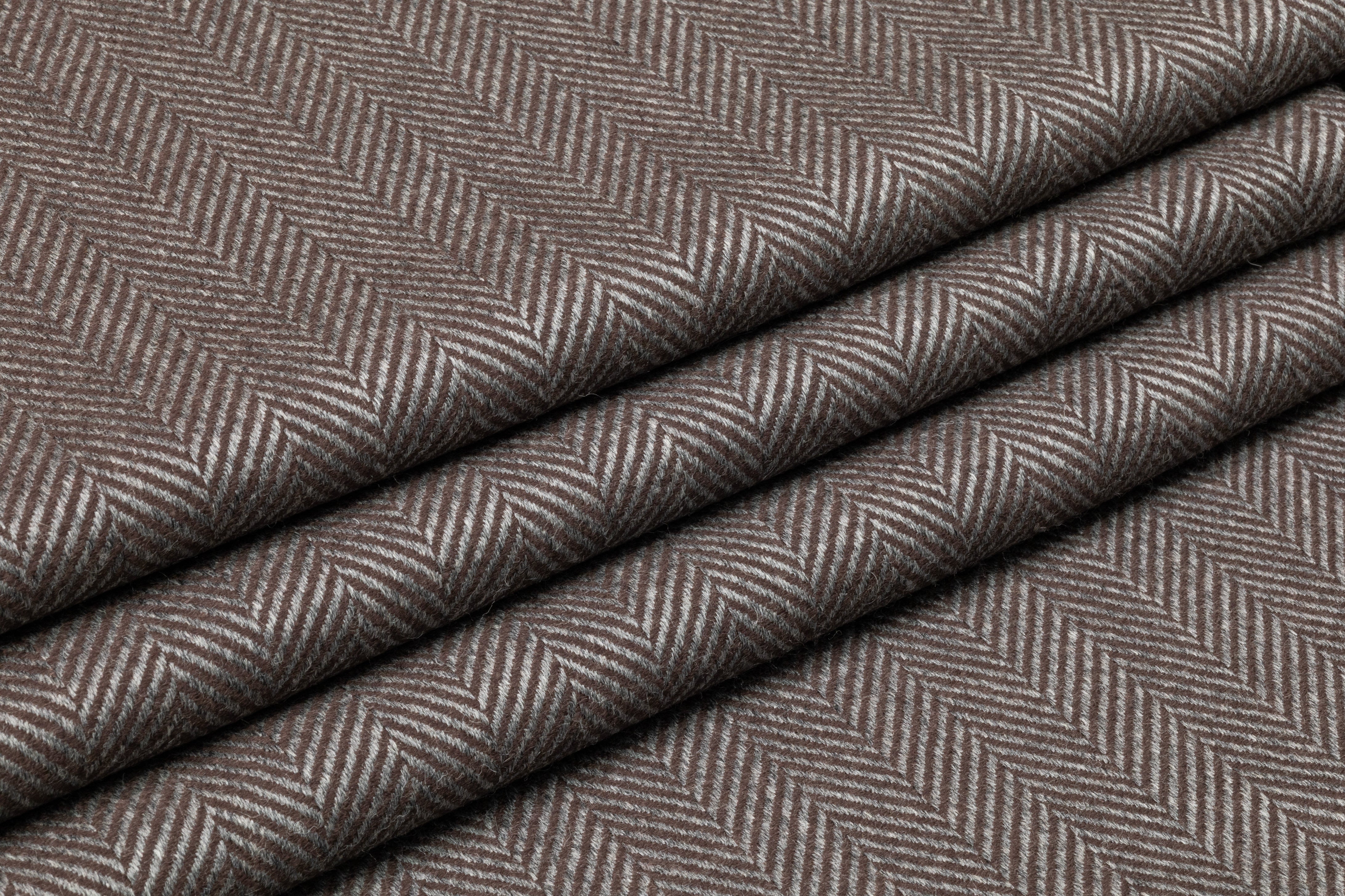 Herringbone Italian Wool Suiting - Gray / Brown