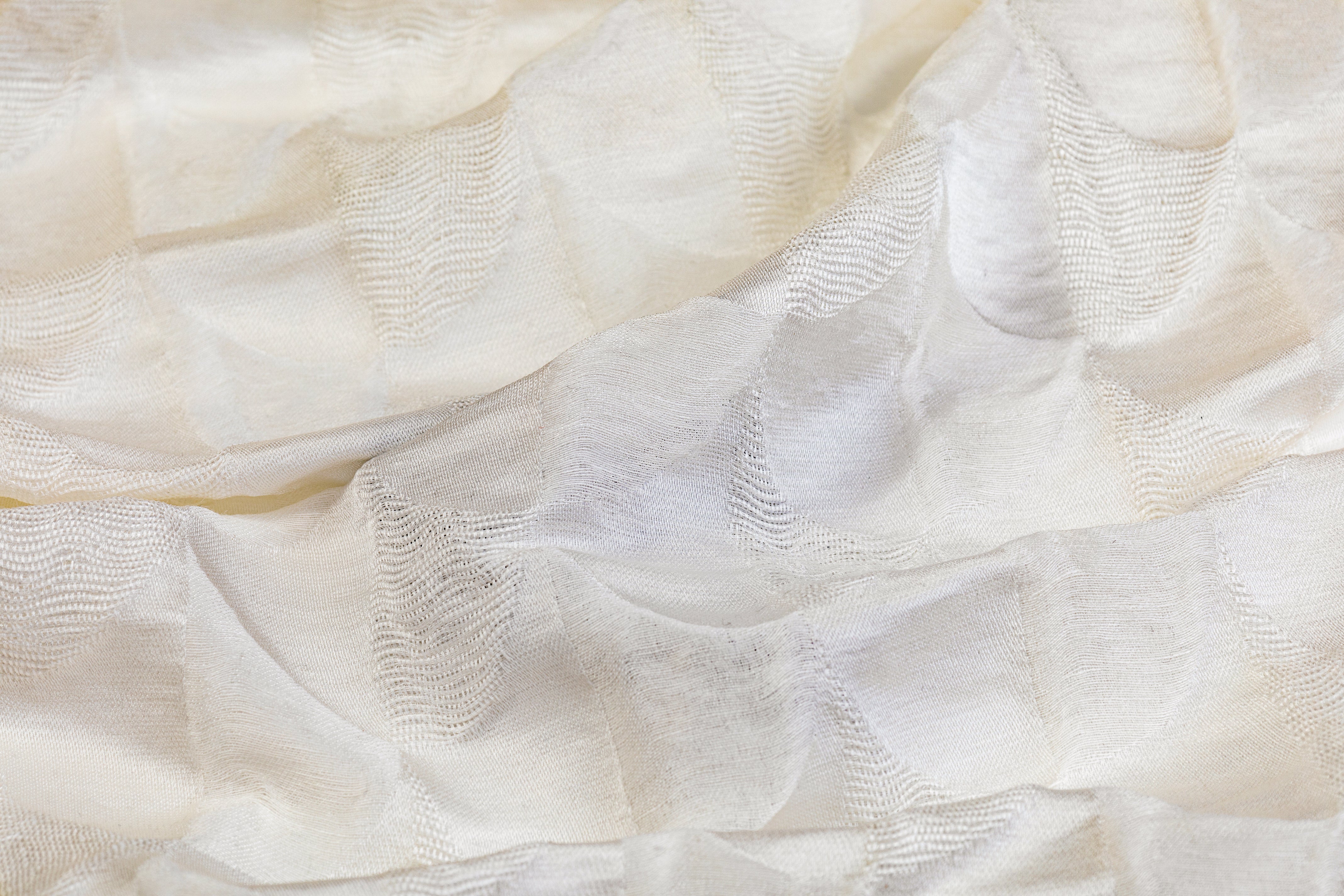 Textured Silk Viscose Brocade - Off White