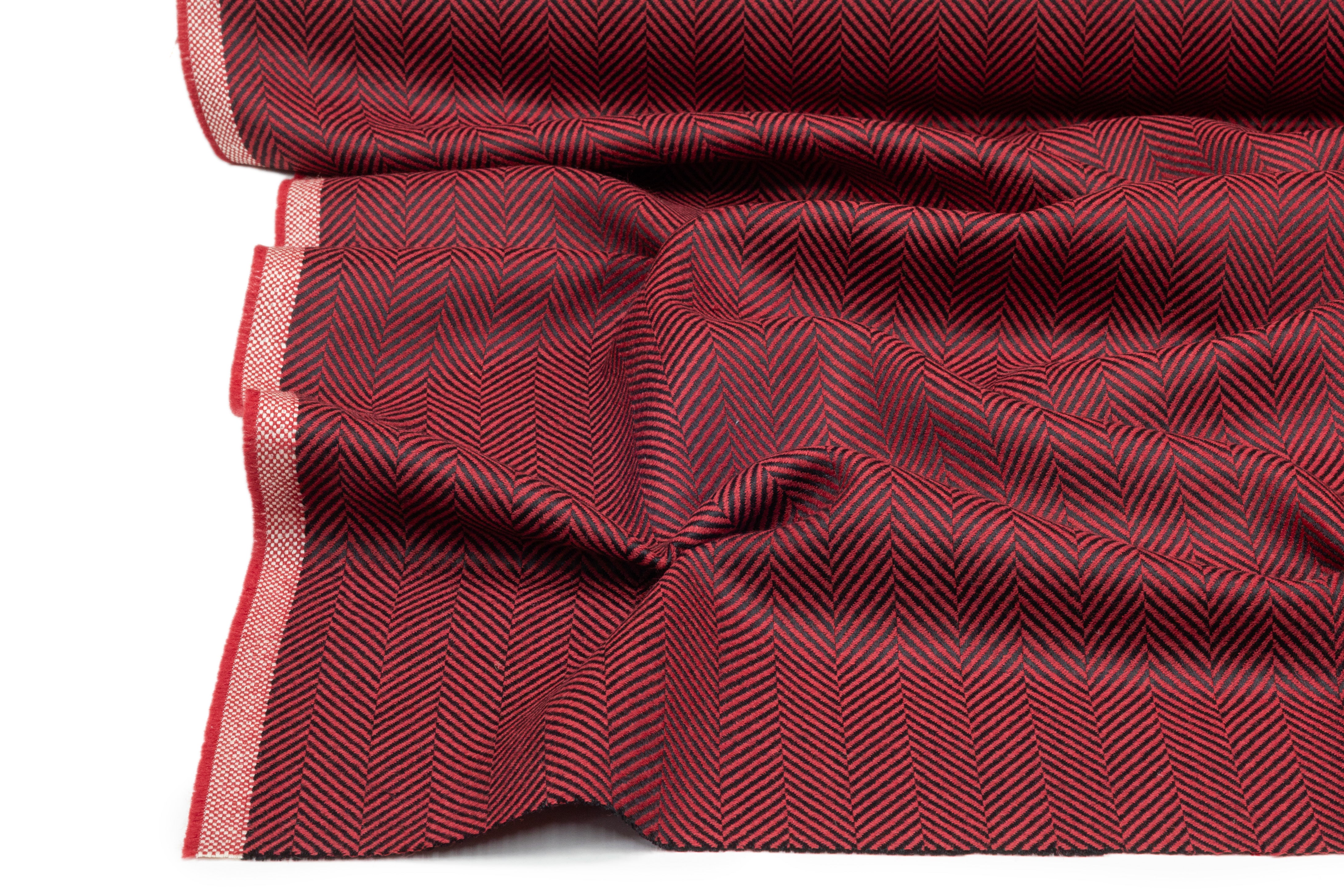 Herringbone Italian Wool Suiting - Red / Black