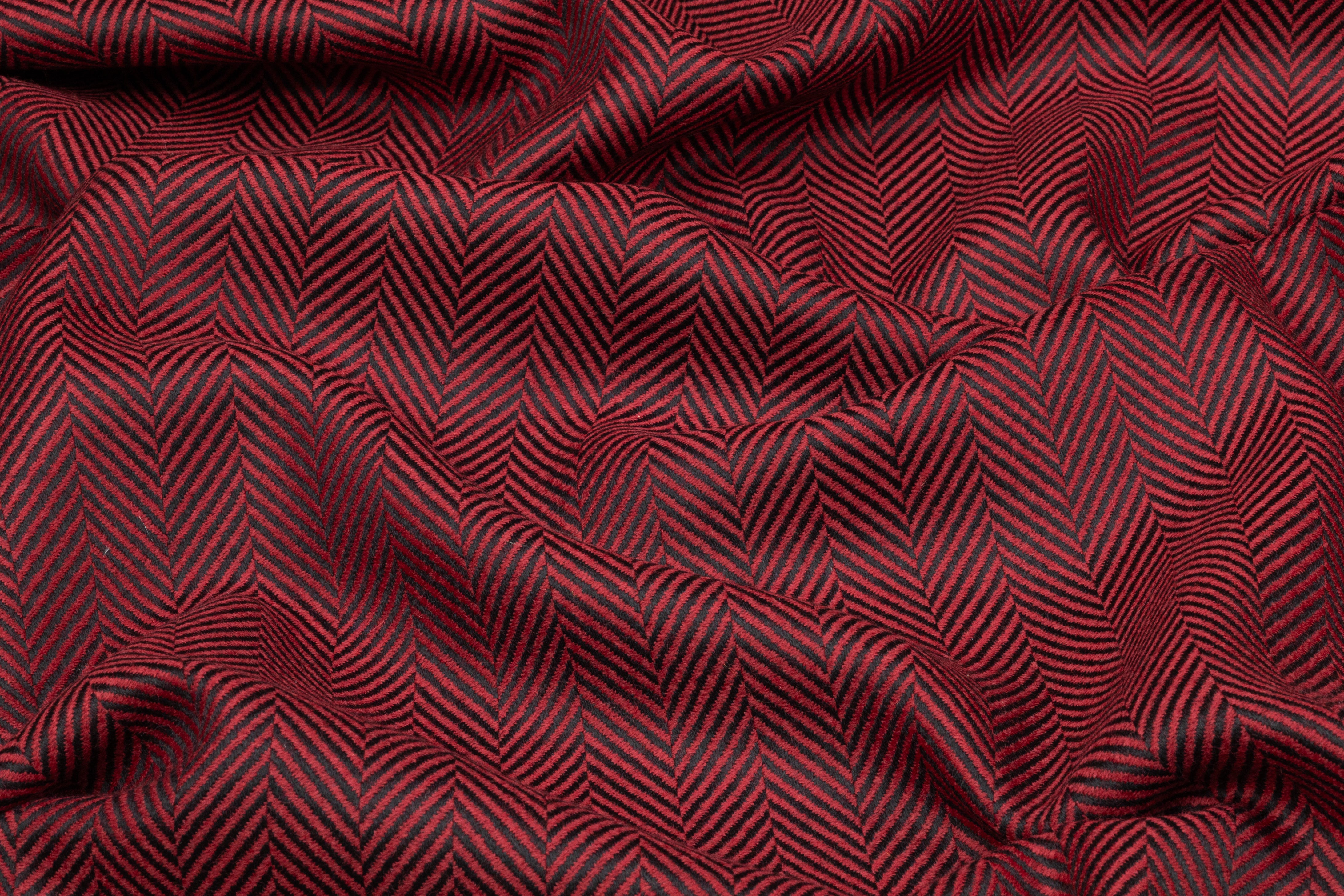 Herringbone Italian Wool Suiting - Red / Black