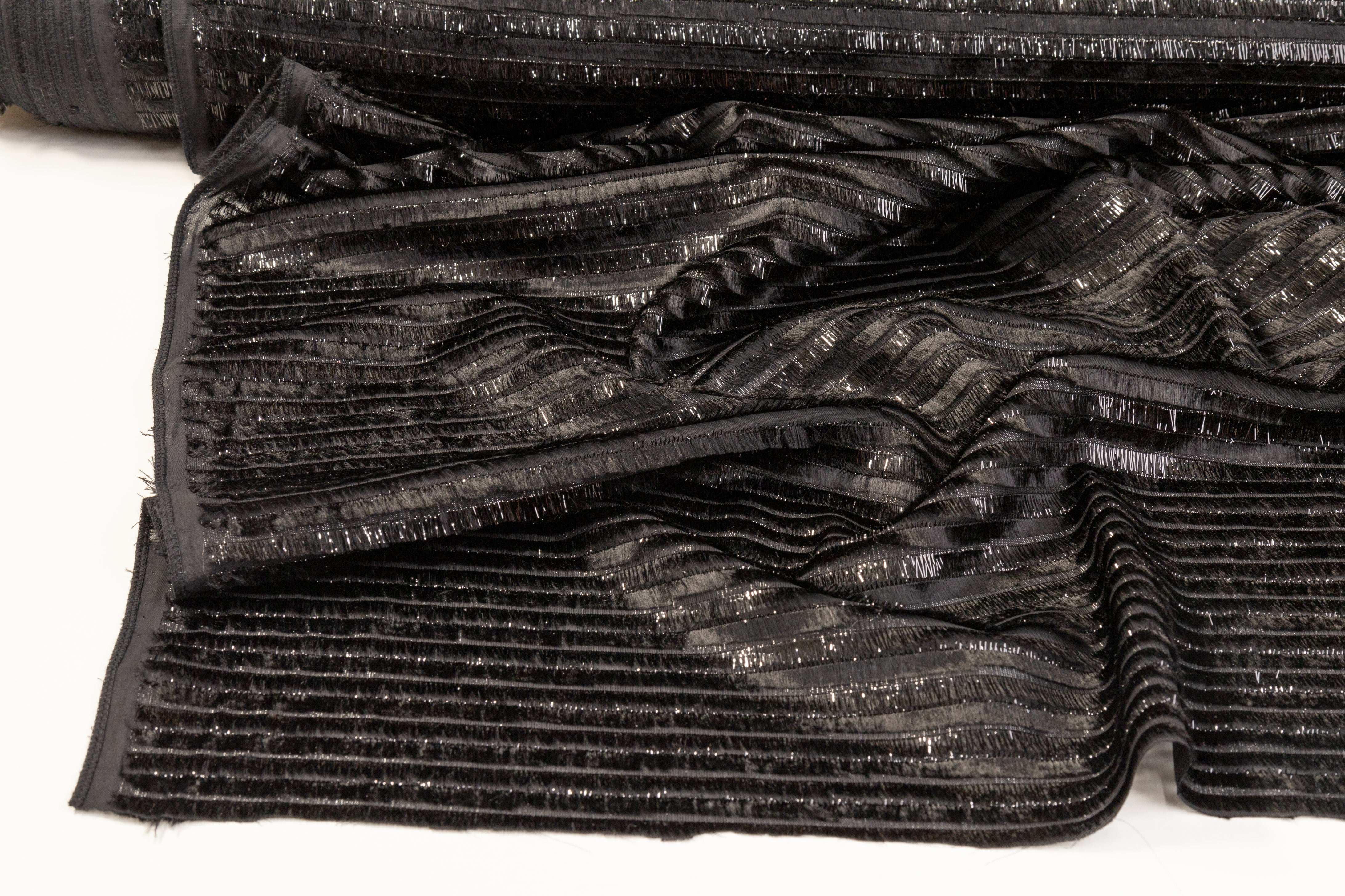 Metallic Striped Polyester Chiffon - Black