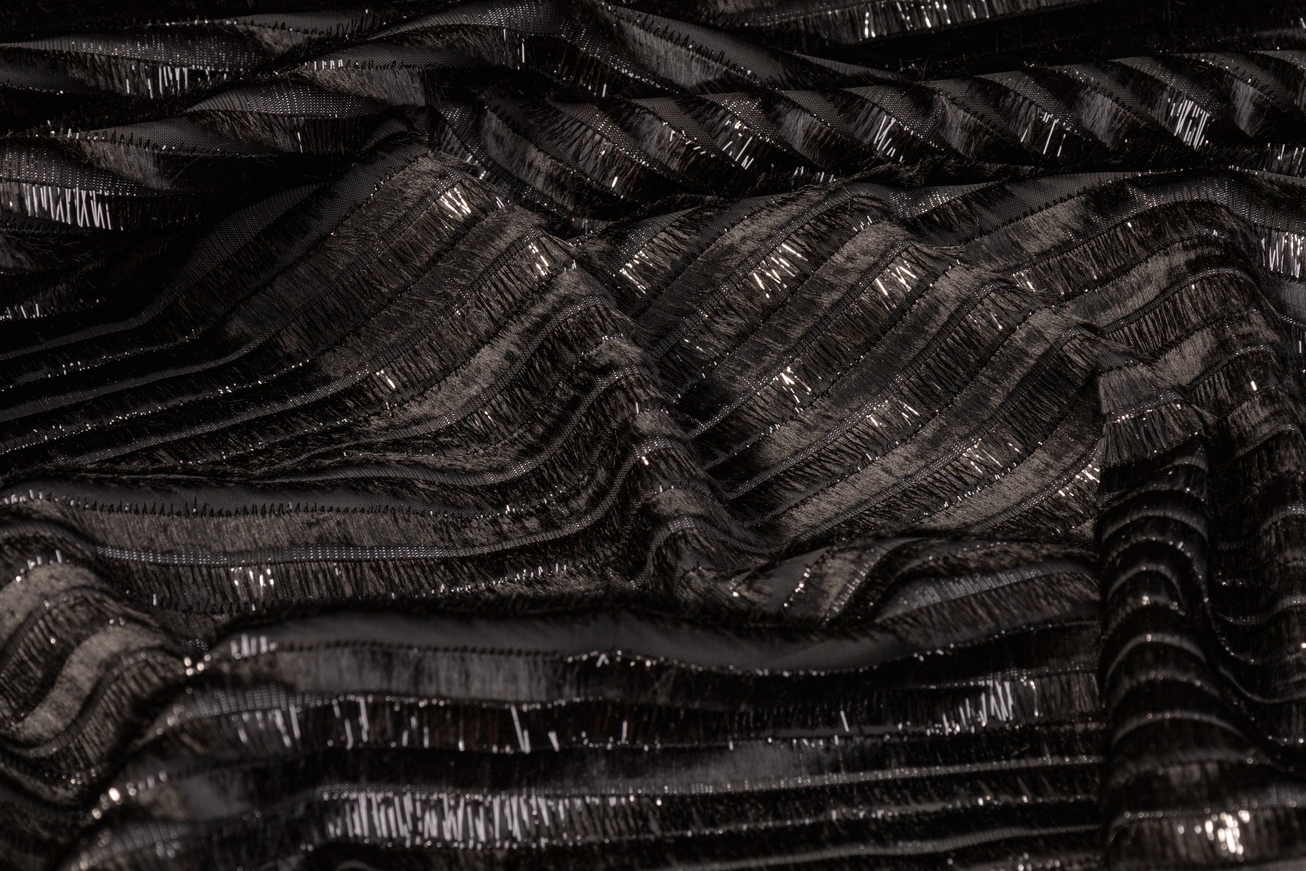 Metallic Striped Polyester Chiffon - Black