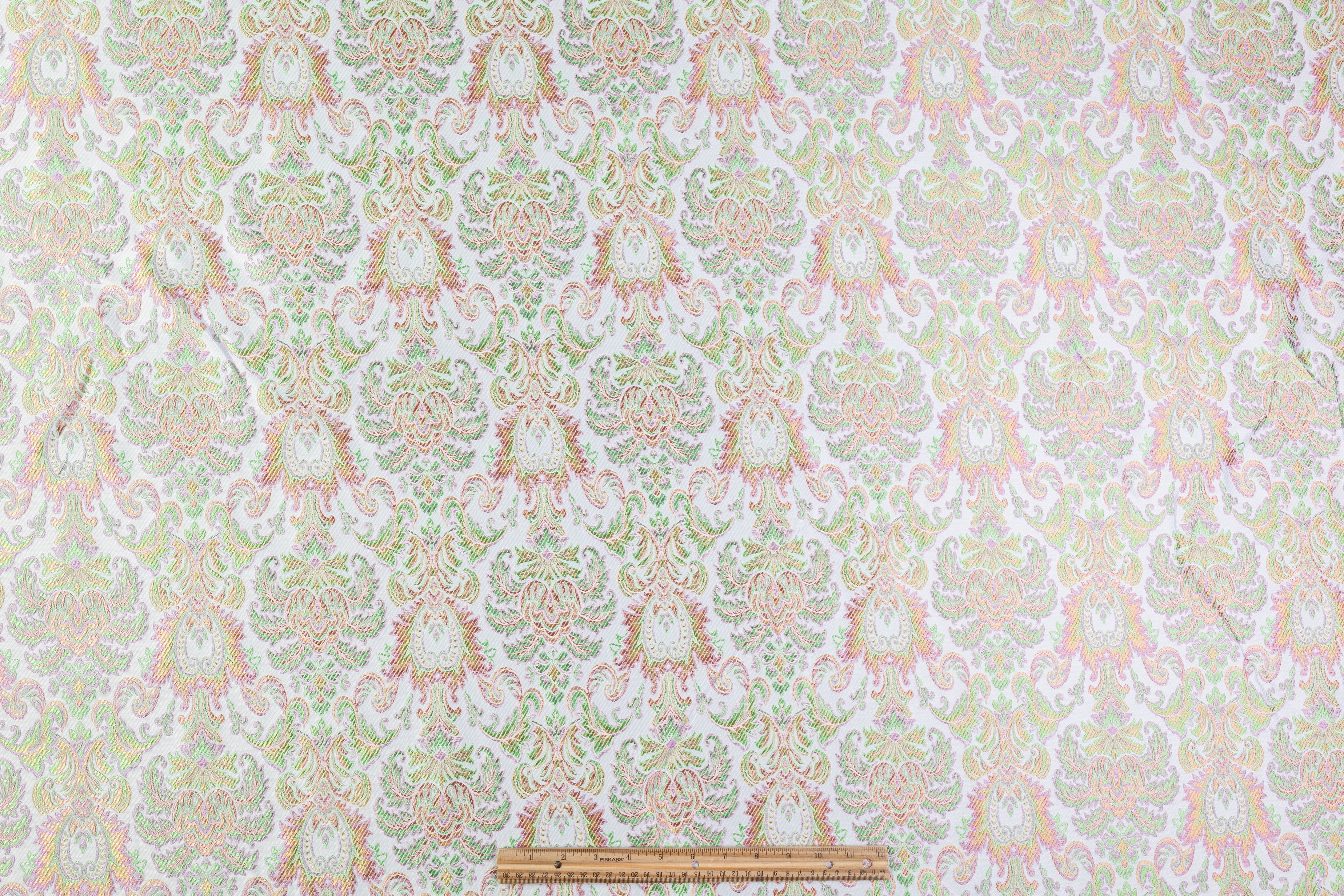 Italian Damask Brocade - White / Green / Gold