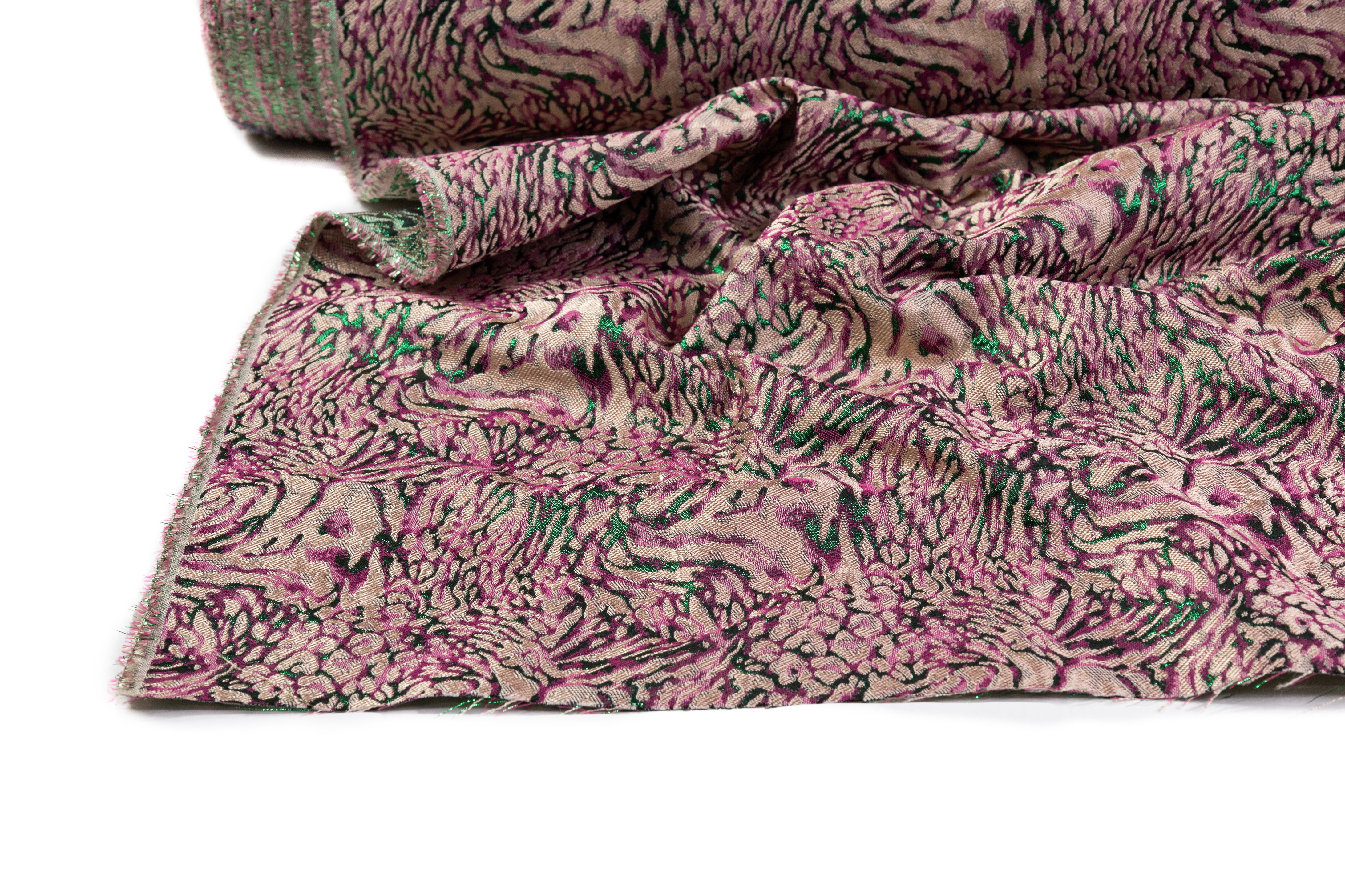 Cheetah Metallic Italian Brocade - Fuchsia / Green / Beige